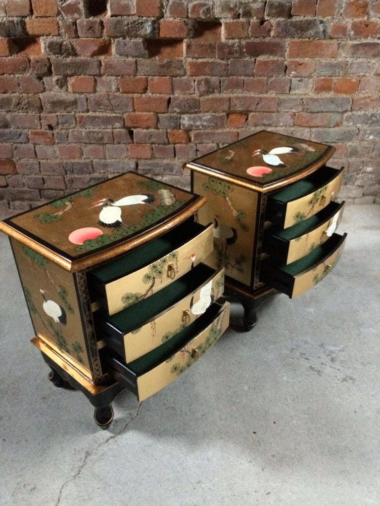 Magnificent Gilded Japanese Bedside Nightstands and Trunk
