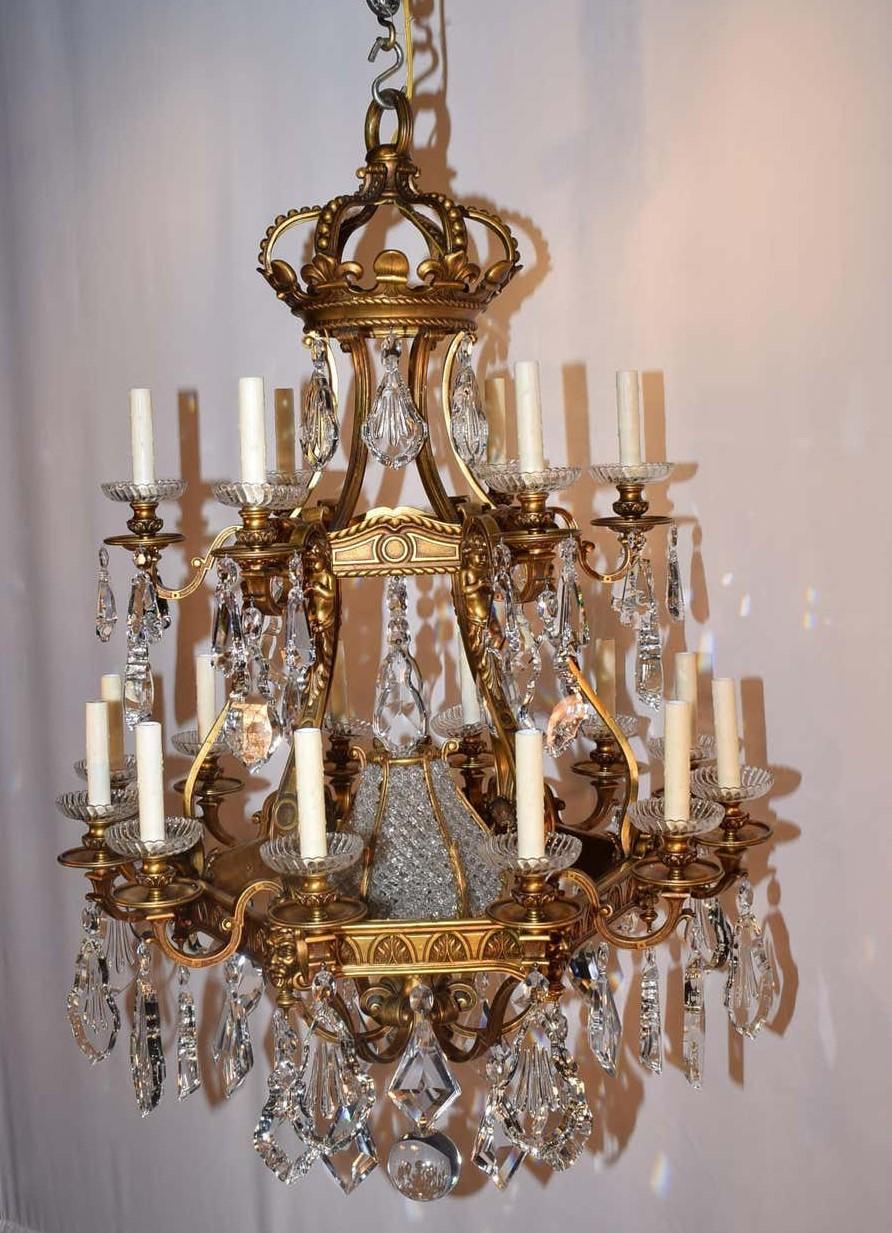 French Magnificent Gilt Bronze and Crystal Chandelier