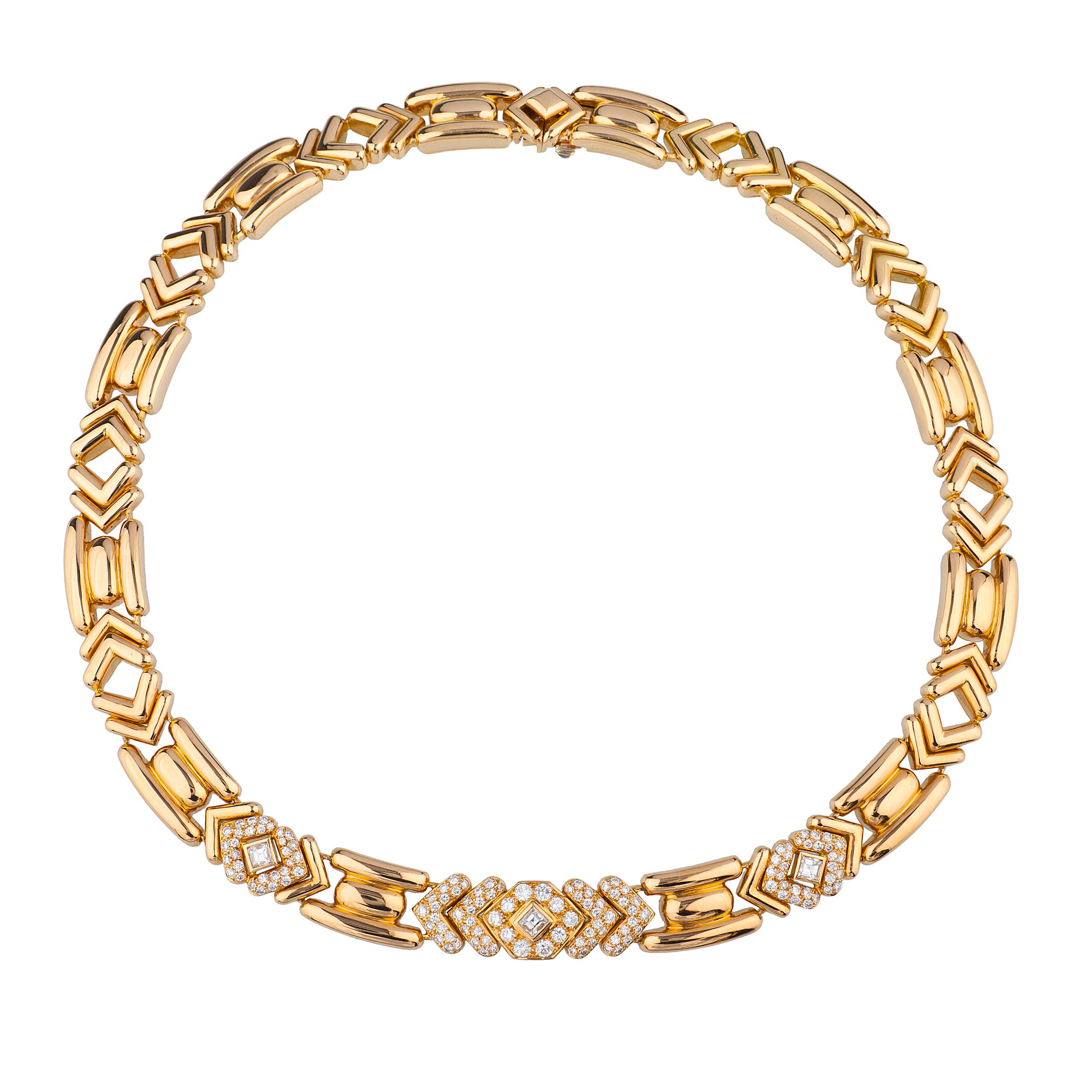 18k Bourcheron Necklace, Bracelet, Ring & Earring Suite with approximately 10.00 carats of diamonds.