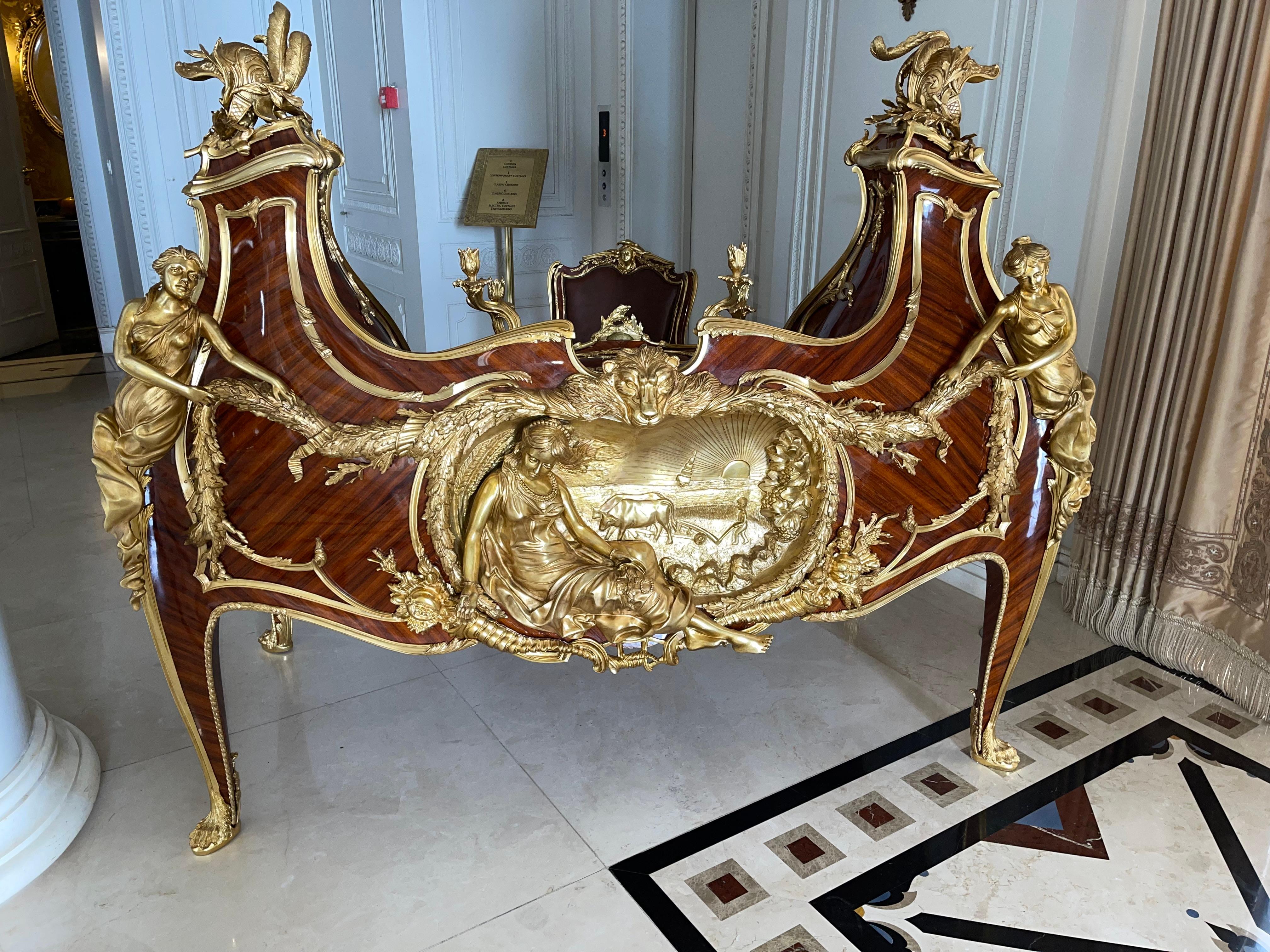 Brass Magnificent Grand Bureau / Writing Desk Louis XV, After Francois Linke, Paris  For Sale