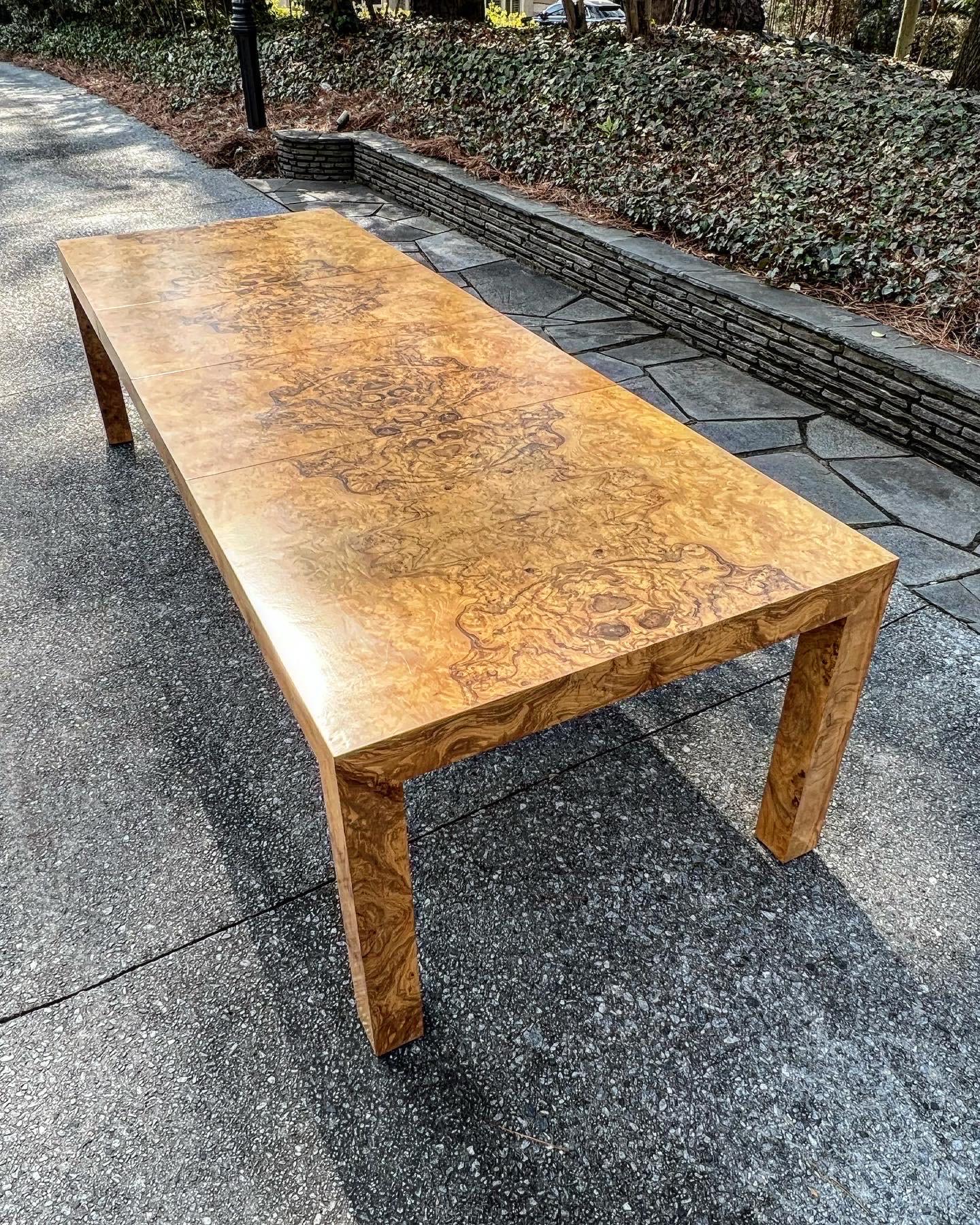 Organic Modern Magnificent Graphic Bookmatch Olivewood Dining Table by Milo Baughman For Sale
