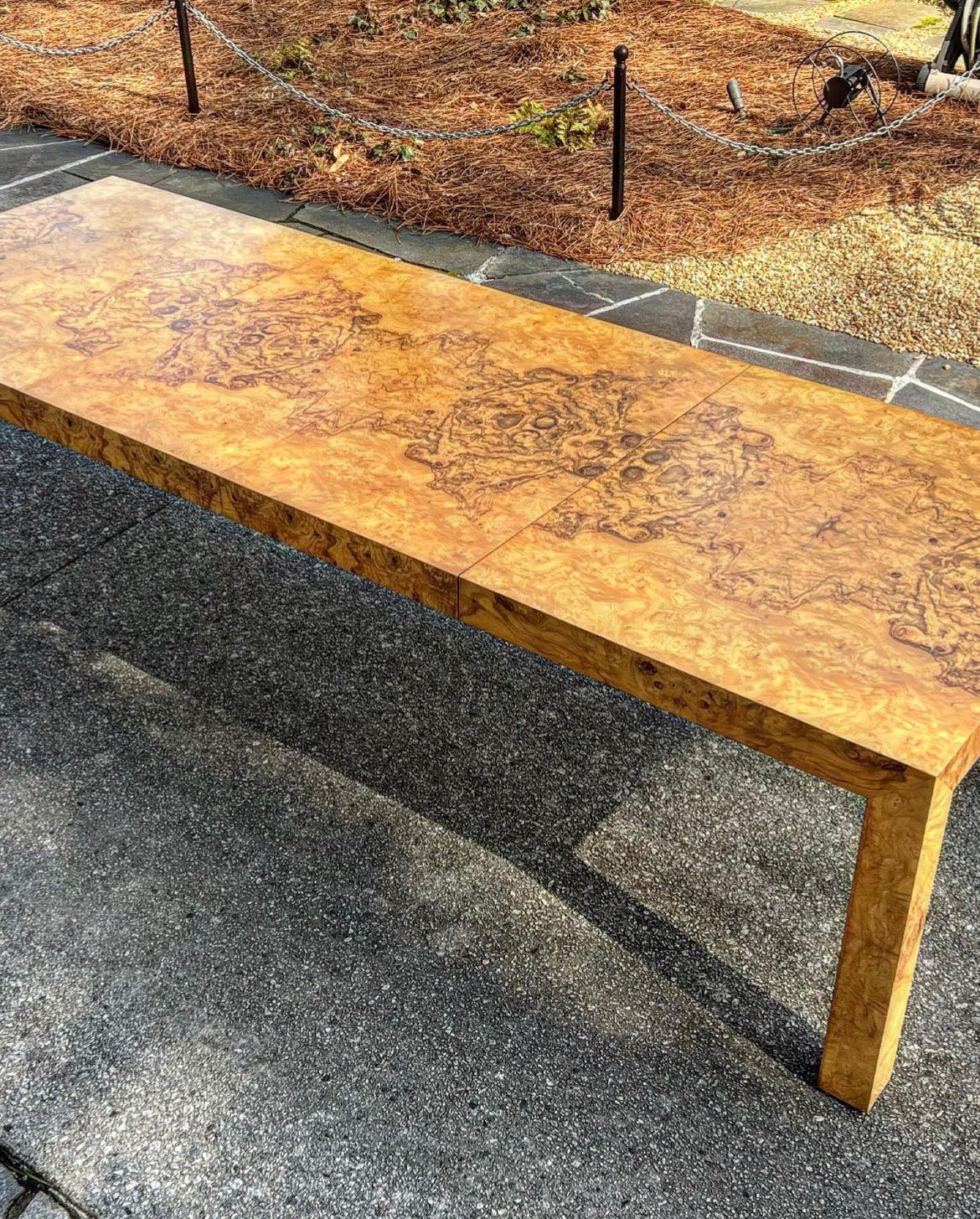 American Magnificent Graphic Bookmatch Olivewood Dining Table by Milo Baughman For Sale