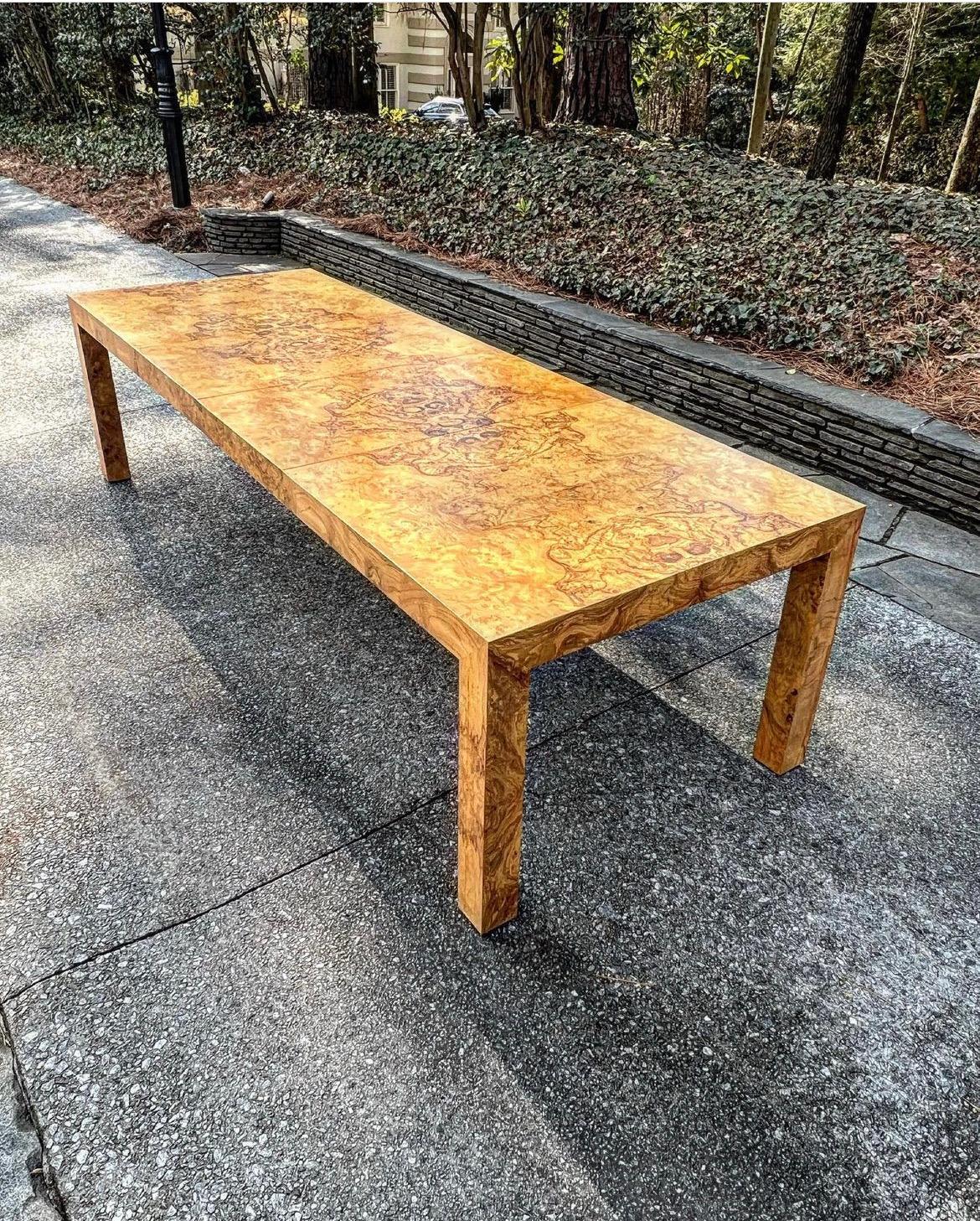 Hardwood Magnificent Graphic Bookmatch Olivewood Dining Table by Milo Baughman For Sale