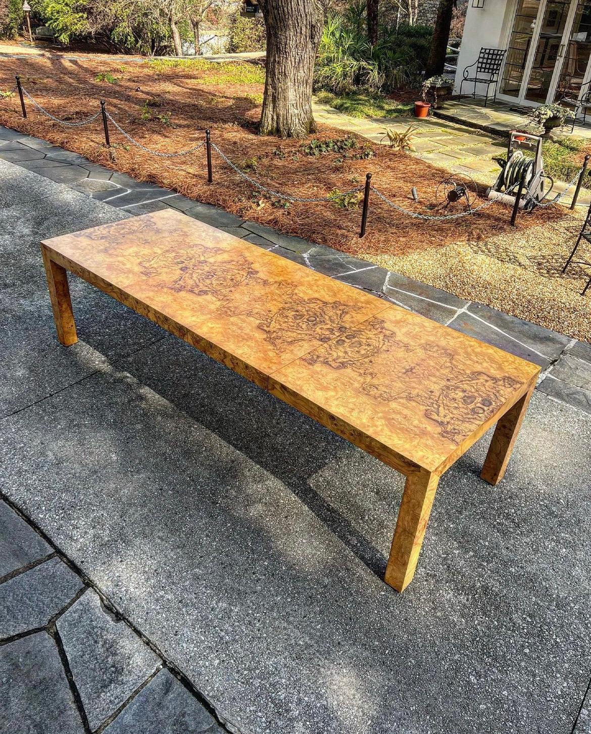 Magnificent Graphic Bookmatch Olivewood Dining Table by Milo Baughman For Sale 2