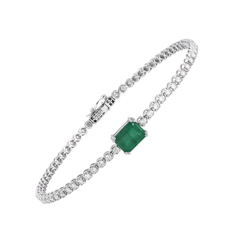 Magnificent Green Emerald Diamond Fine Jewellery White Gold Tennis Bracelet In New Condition For Sale In Montreux, CH