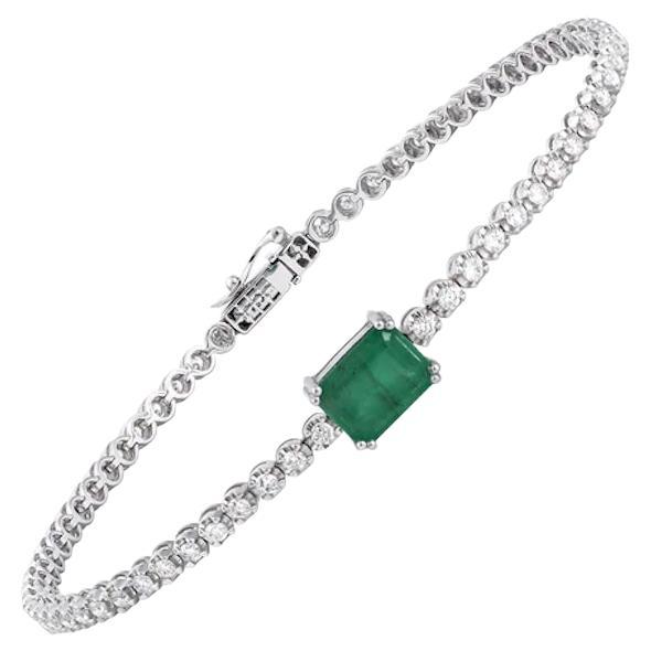 Magnificent Green Emerald Diamond Fine Jewellery White Gold Tennis Bracelet
