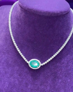 Magnificent Green Emerald Diamond Fine Jewellery White Gold Tennis Choker