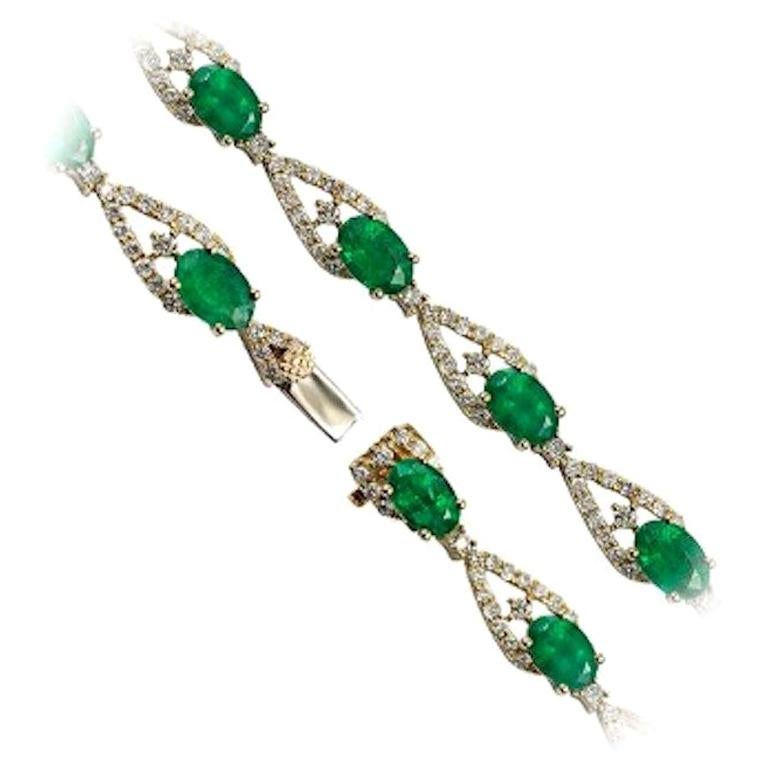 Magnificent Green Emerald Diamond Fine Jewellery Yellow Gold Tennis Bracelet For Sale