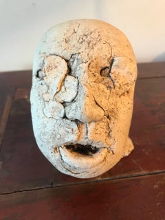 Magnificent group of 8 brutalist hand crafted clay head sculptures Belgium 1960
