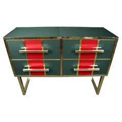 Magnificent Gucci-Inspired Green & Red Murano Chest of Drawers Made in Italy