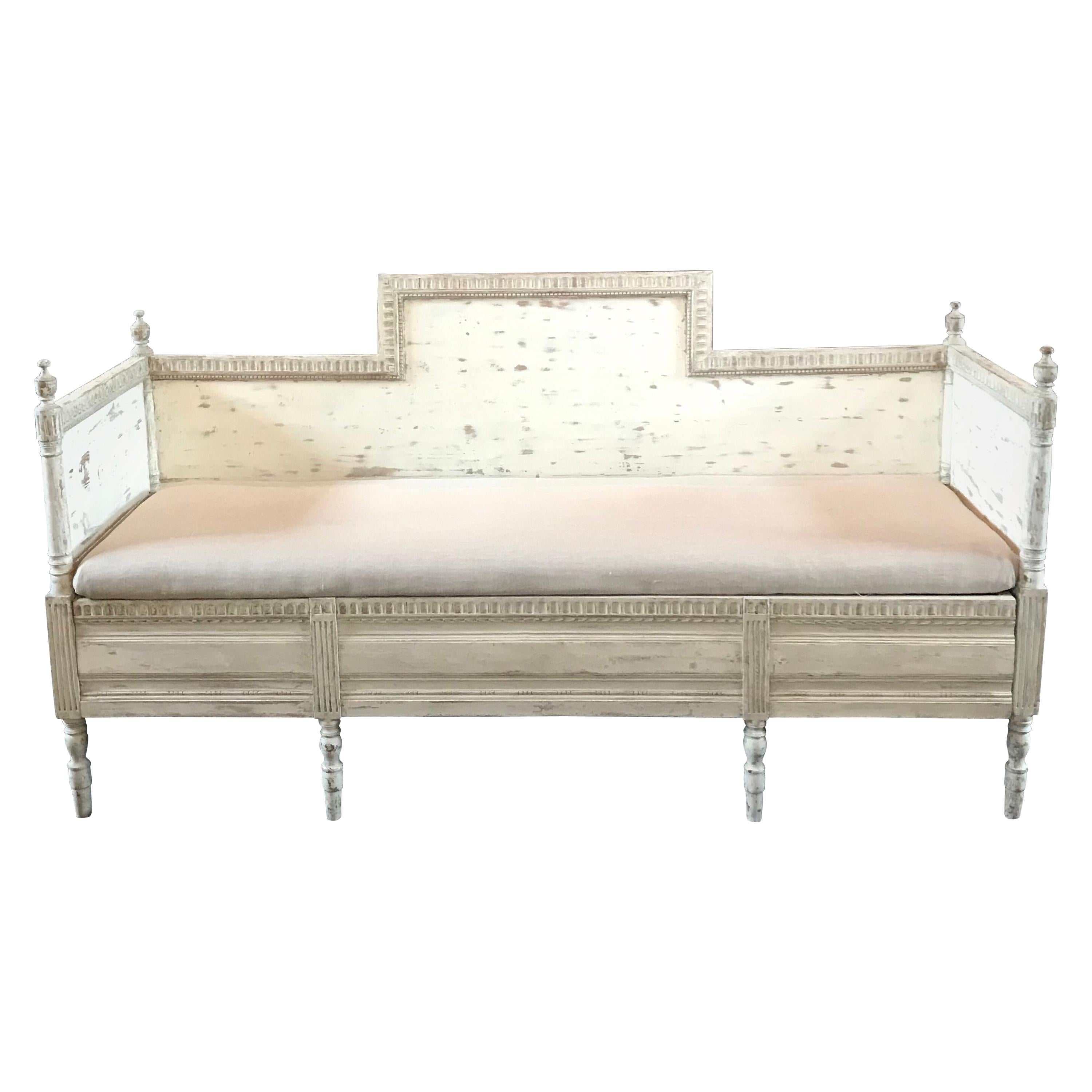 Magnificent Gustavian Carved Wood and Upholstered Settee Sofa