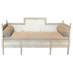 Antique Magnificent Gustavian Carved Wood and Upholstered Settee Sofa