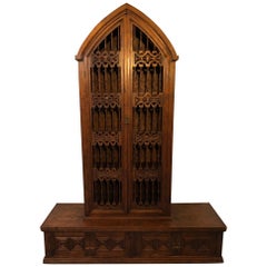 Vintage Magnificent Hand Carved Mahogany Gothic Style Bookshelf Cabinet