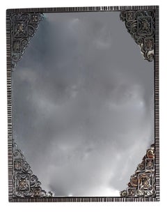 Magnificent hand hammered iron & brass inlaid French Art Deco mirror- Ch. Piguet