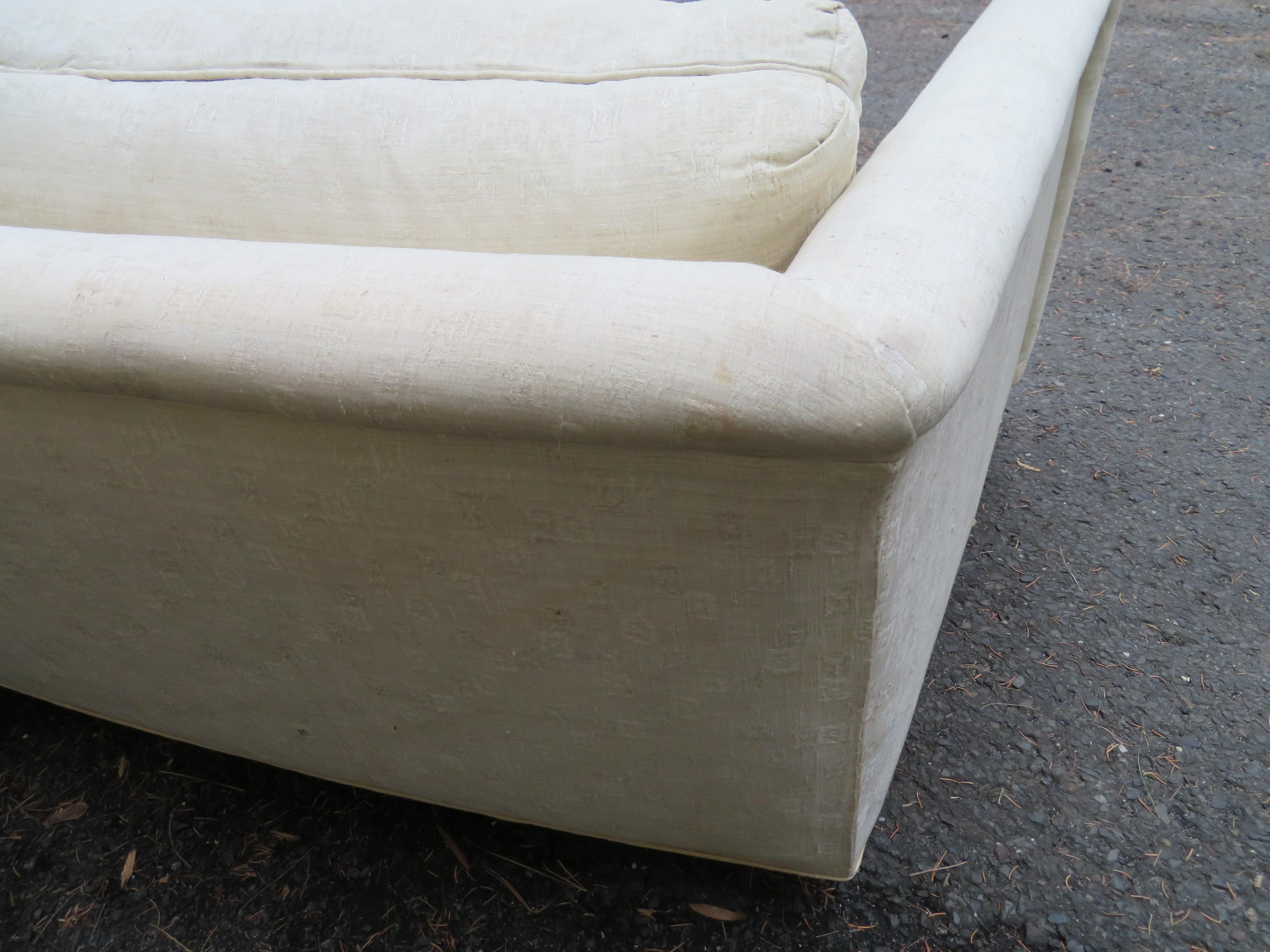 Upholstery  Magnificent Harvey Probber Style Long Low Curved Four-Seat Sofa, Midcentury For Sale