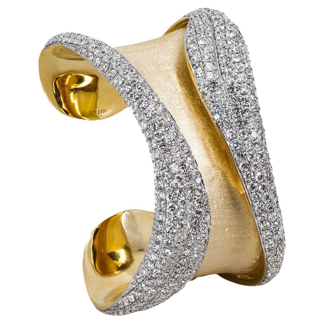 Solid Gold Pave Diamond Cuff Bangle