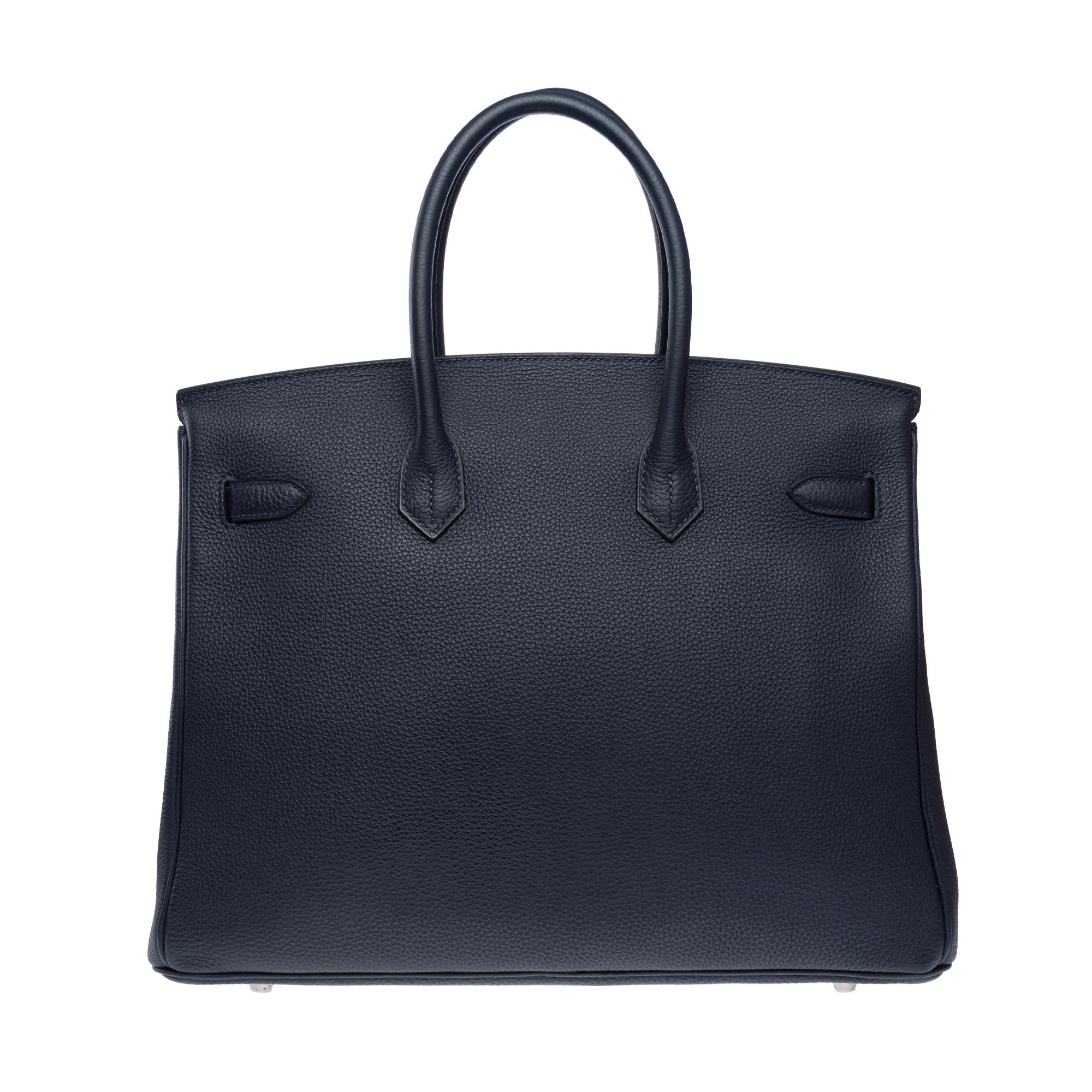 Magnificent Hermès Birkin 35 handbag in Bleu Nuit Togo Calf leather, PHW In Excellent Condition For Sale In Paris, IDF