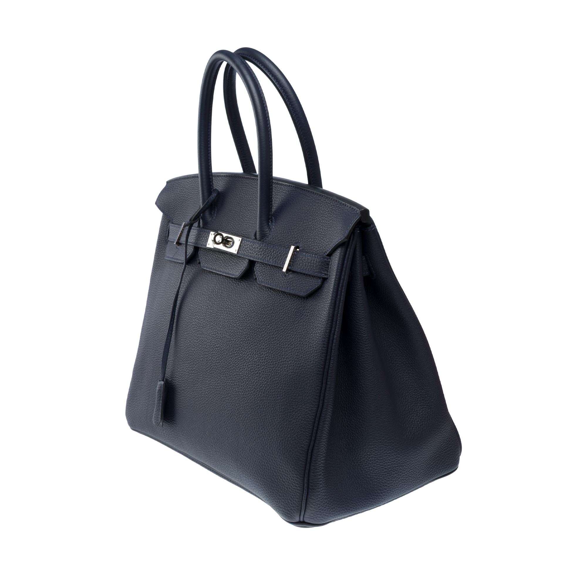 Women's or Men's Magnificent Hermès Birkin 35 handbag in Bleu Nuit Togo Calf leather, PHW For Sale