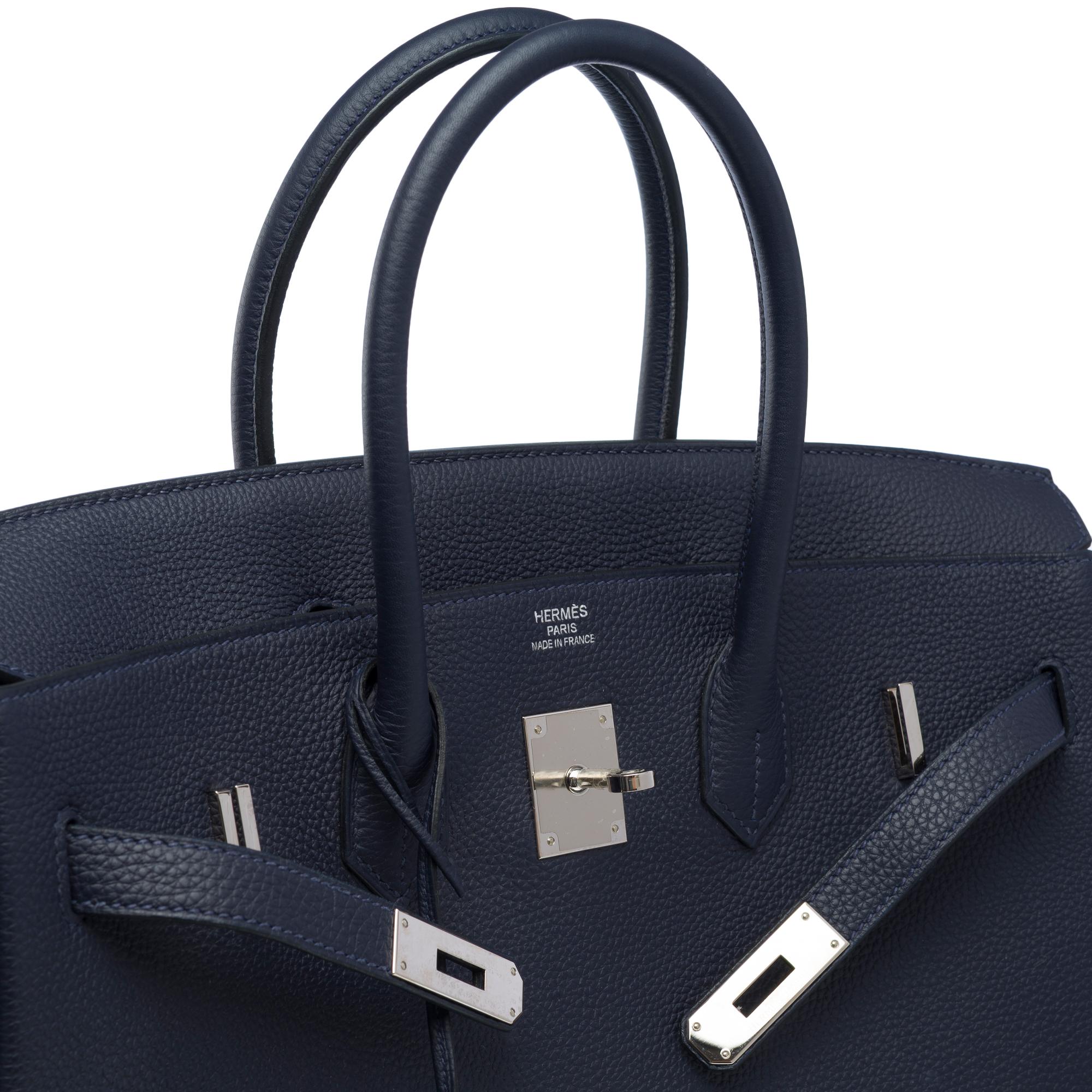 Magnificent Hermès Birkin 35 handbag in Bleu Nuit Togo Calf leather, PHW For Sale 2
