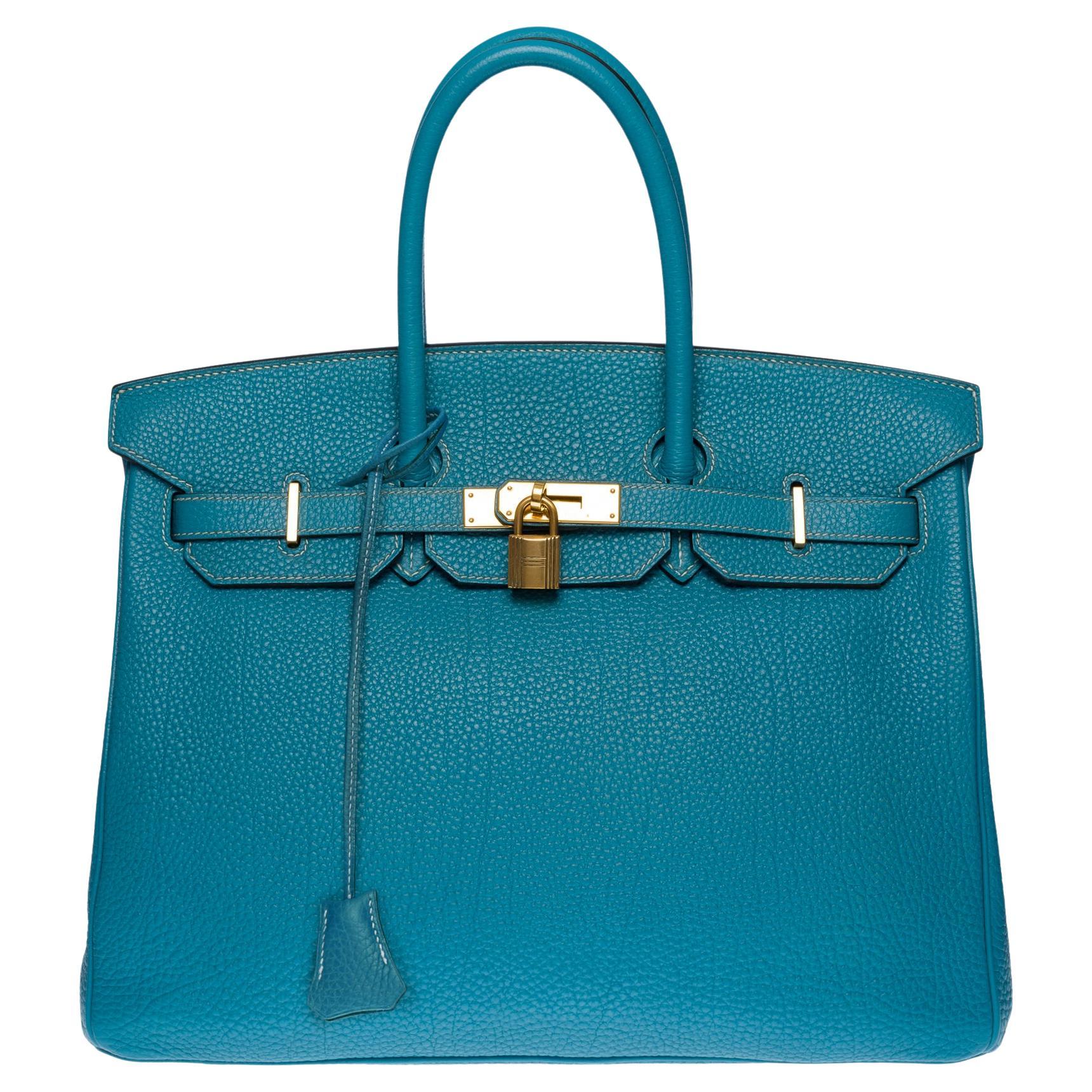 Magnificent Hermès Birkin 35 handbag in Bleu Saint-Cyr Togo leather, GHW