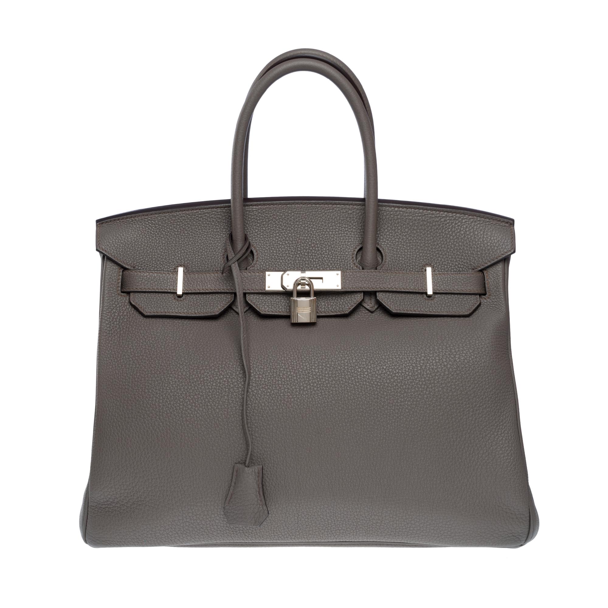 Gray Magnificent Hermès Birkin 35 handbag in Etain Grey Togo leather, PHW