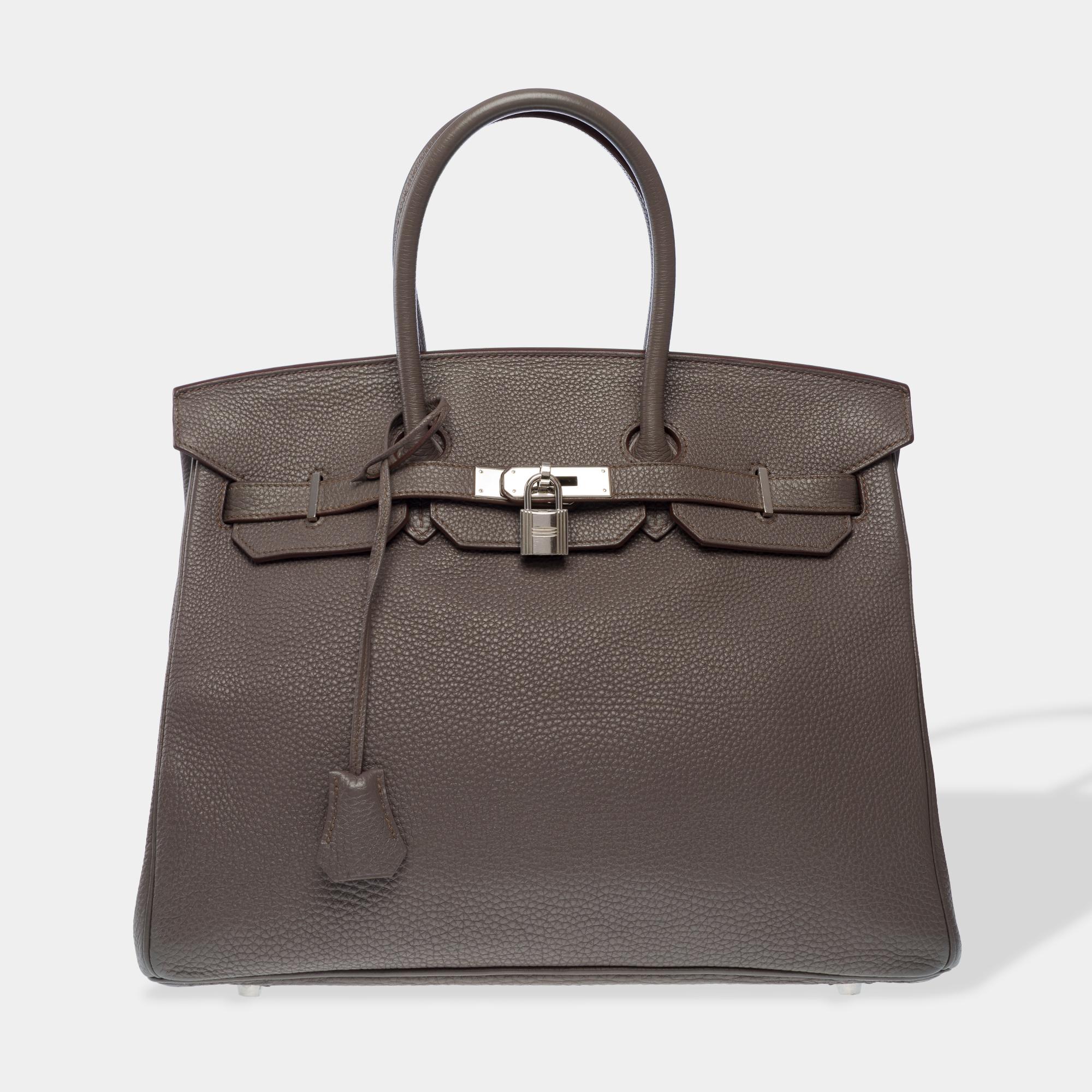 Gray Magnificent Hermès Birkin 35 handbag in Etain Grey Togo leather, PHW For Sale