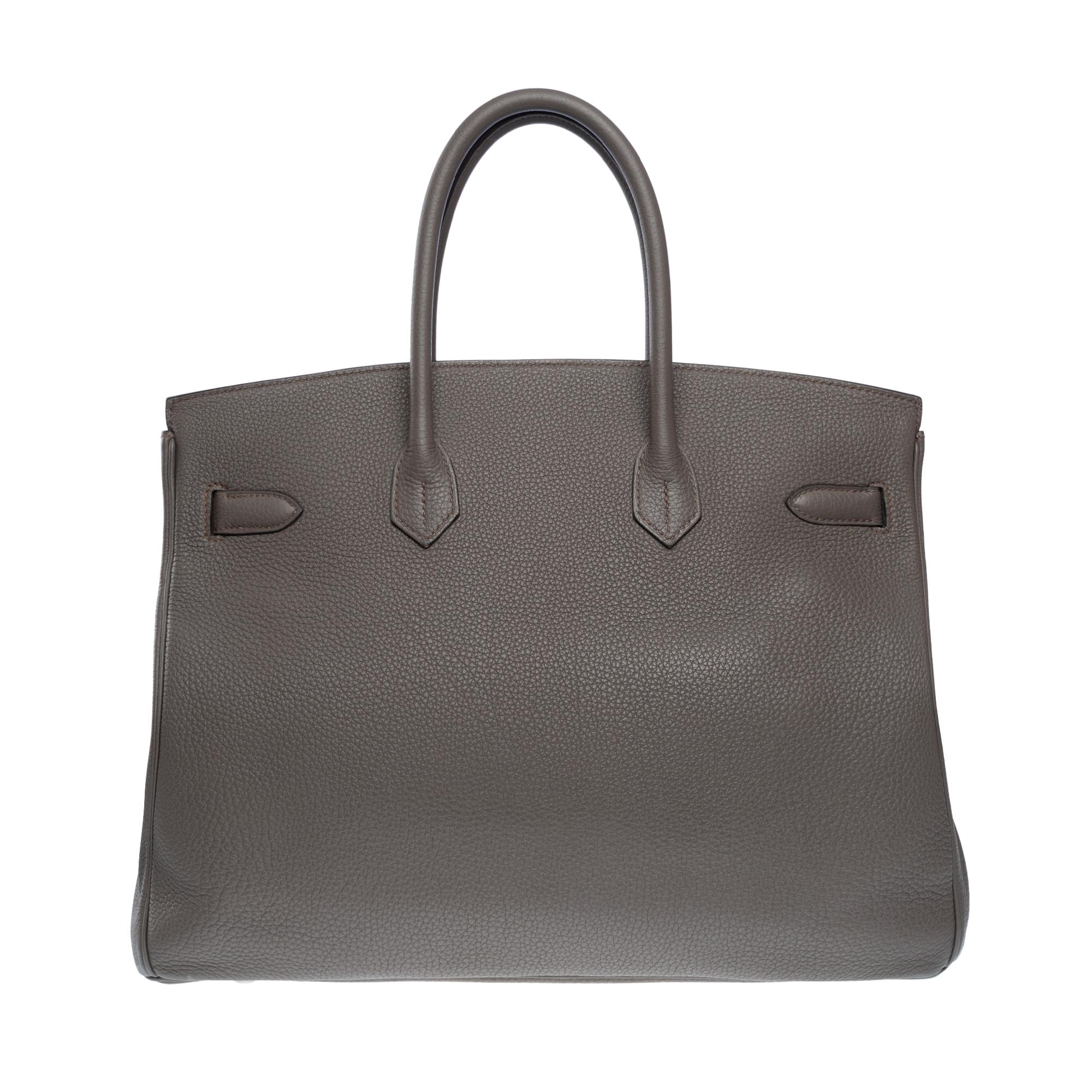 Magnificent Hermès Birkin 35 handbag in Etain Grey Togo leather, PHW In Excellent Condition In Paris, IDF