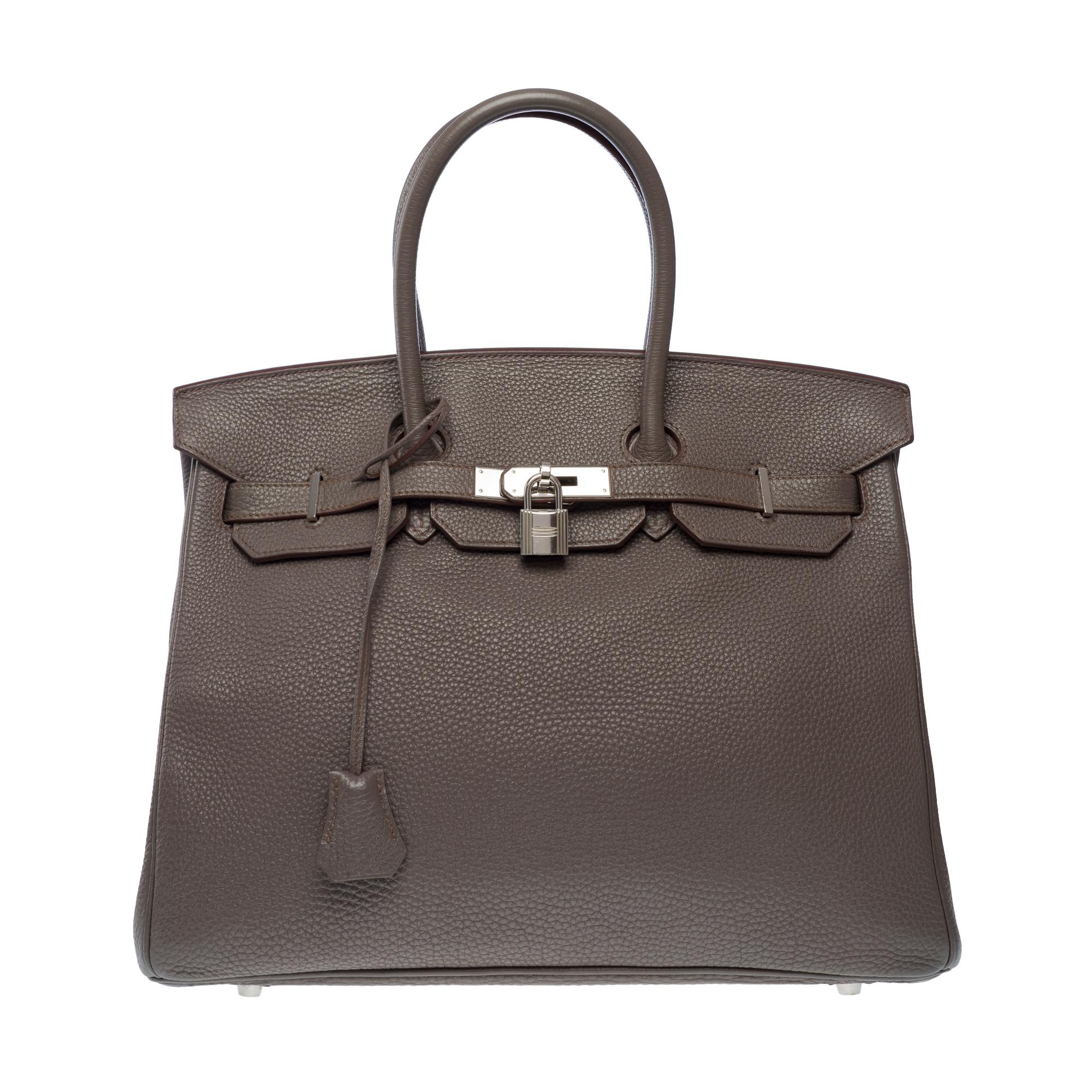 Magnificent Hermès Birkin 35 handbag in Etain Grey Togo leather, PHW In Good Condition For Sale In Paris, IDF