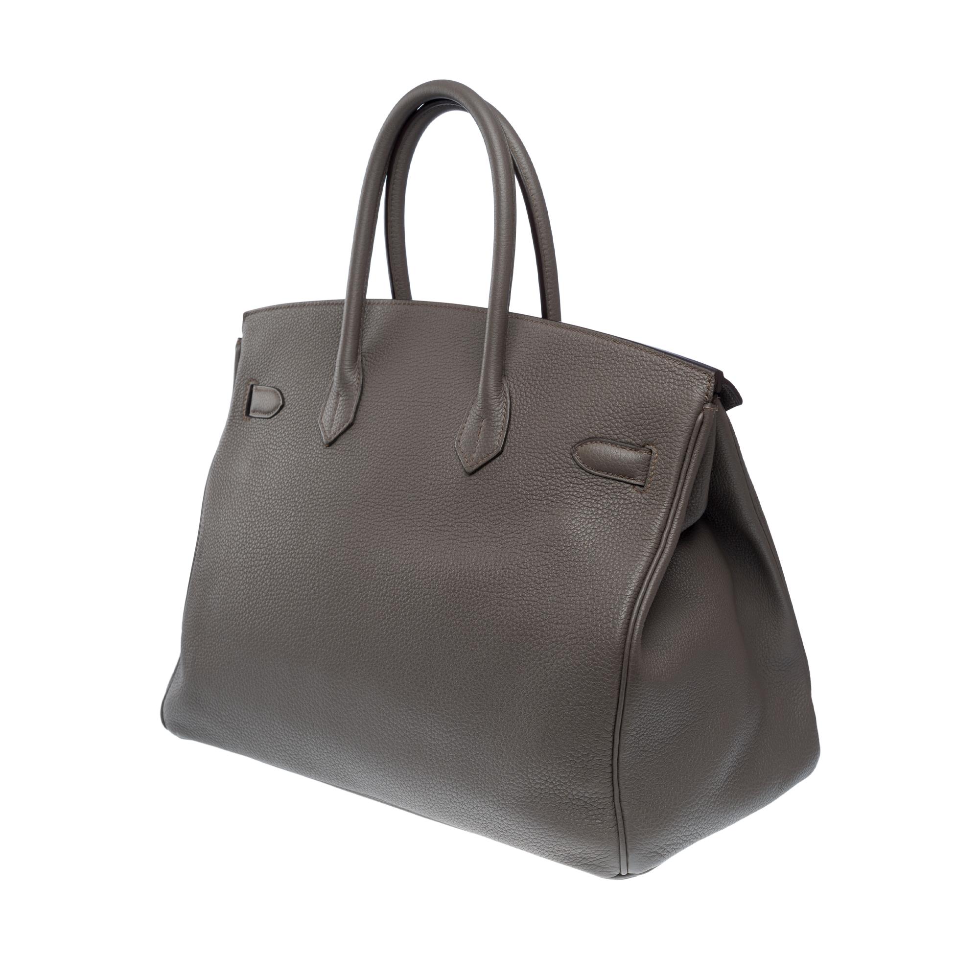 Magnificent Hermès Birkin 35 handbag in Etain Grey Togo leather, PHW 1