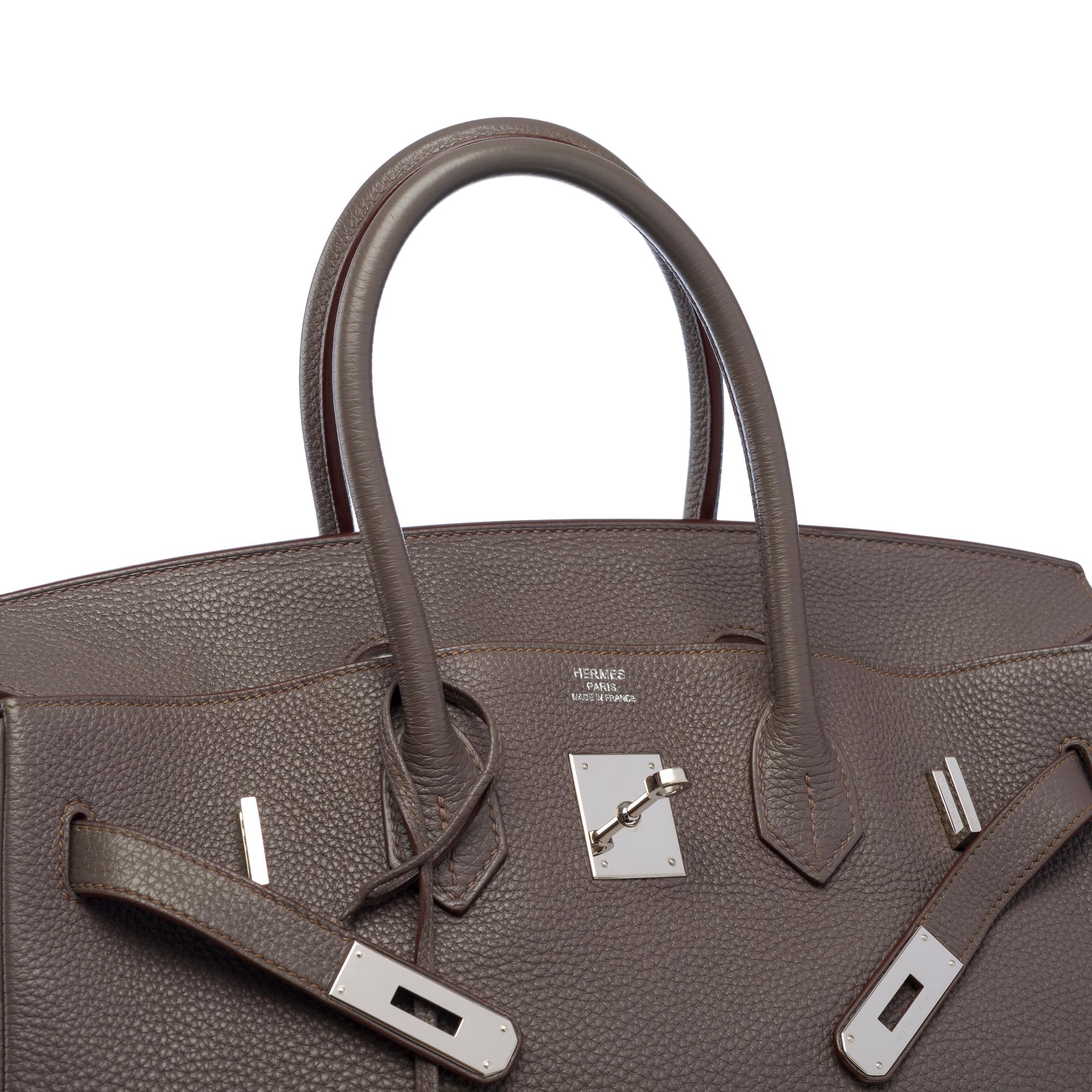 Magnificent Hermès Birkin 35 handbag in Etain Grey Togo leather, PHW For Sale 3