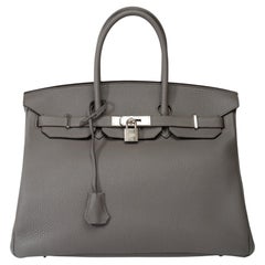 Magnificent Hermès Birkin 35 handbag in Etain Grey Togo leather, PHW