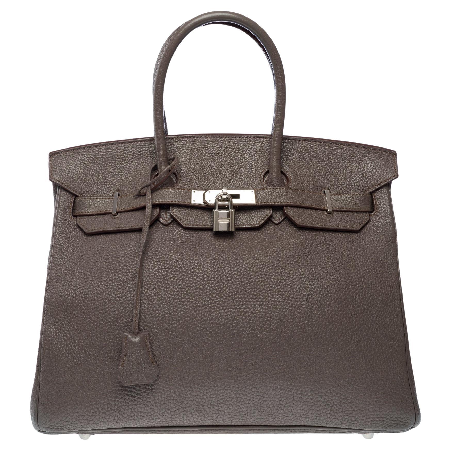 Magnificent Hermès Birkin 35 handbag in Etain Grey Togo leather, PHW For Sale