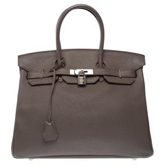 Magnifique sac à main Hermès Birkin 35 en cuir Togo gris étain, PHW