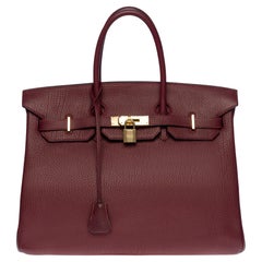 Magnifique sac à main Hermès Birkin 35 en cuir Fjord Rouge H (Bourgogne), GHW