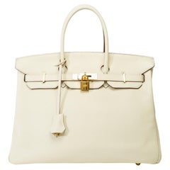 Prächtige Hermès Birkin 35 Handtasche aus Vanille-Kalbsleder Togo, GHW