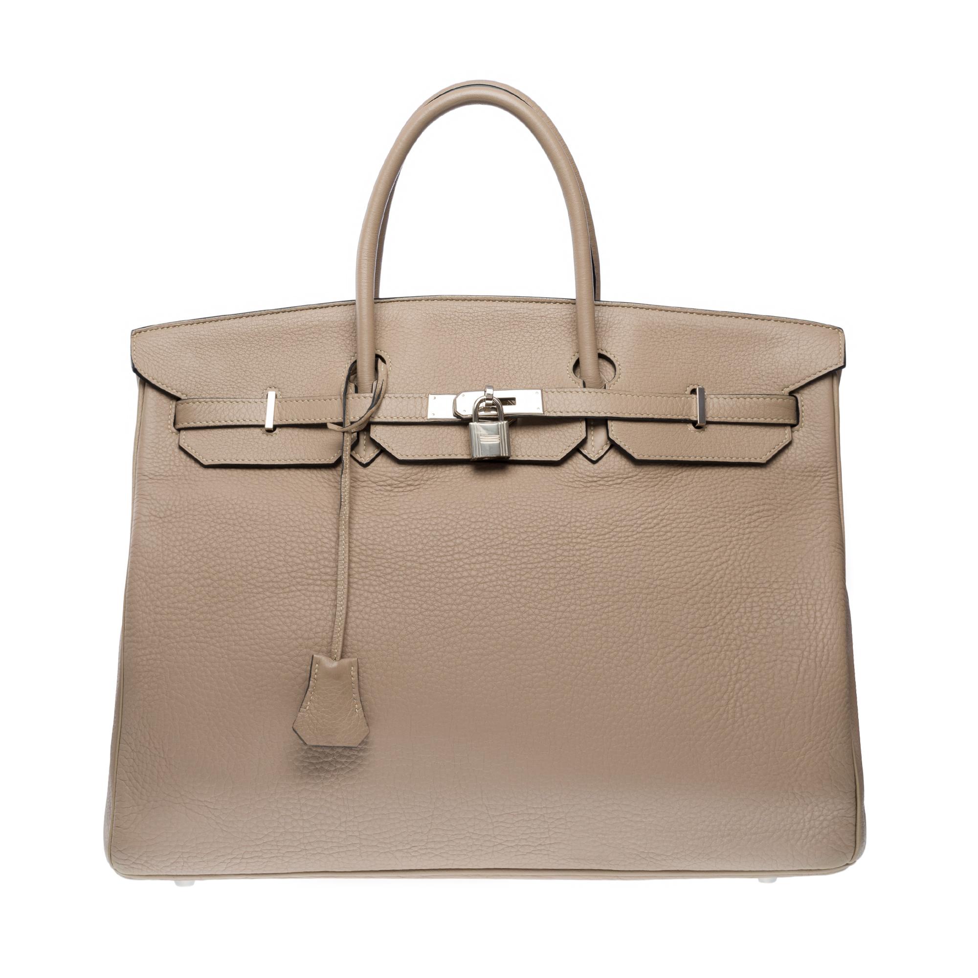 Women's or Men's Magnificent Hermès Birkin 40 in Tourterelle Taurillon Clemence leather, PHW