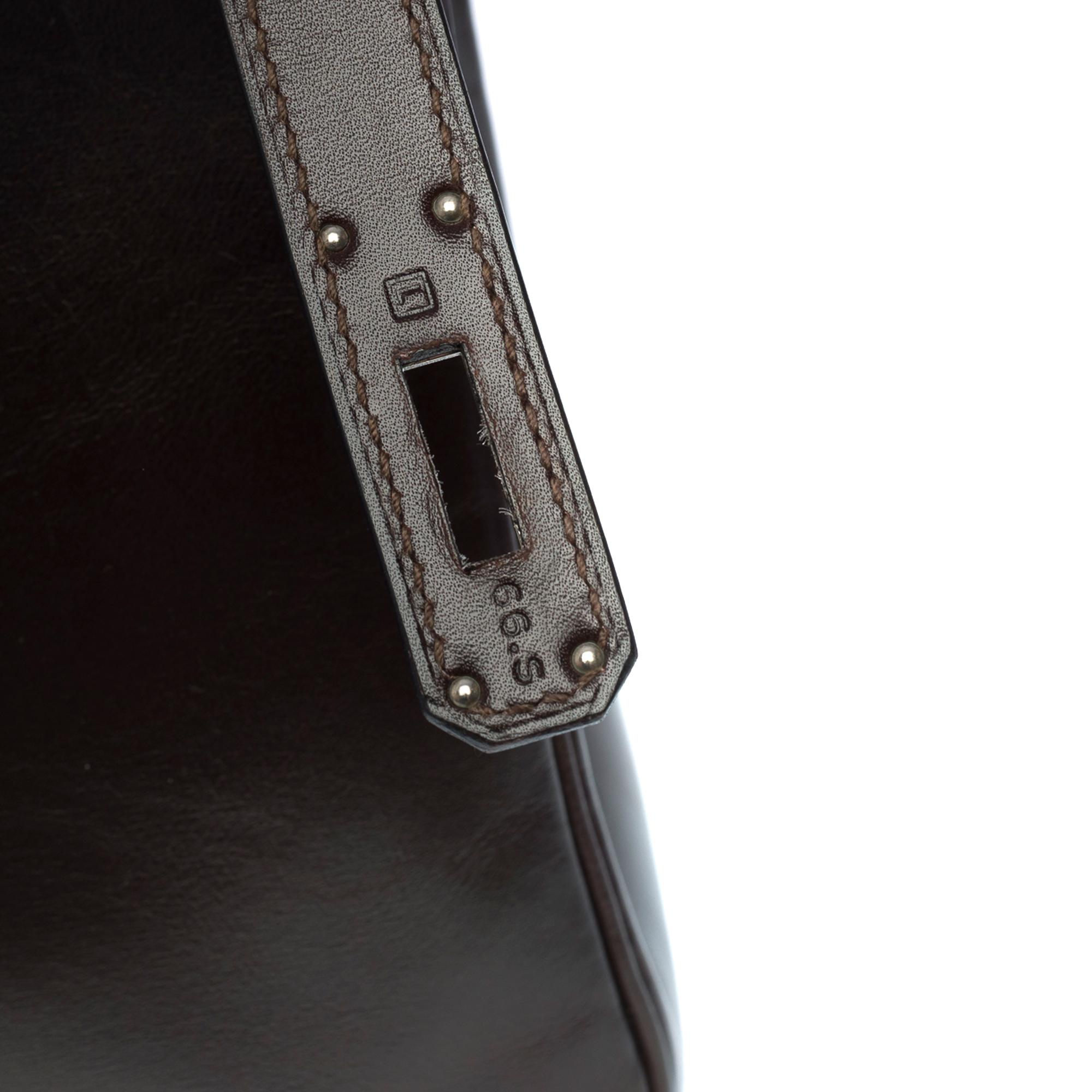 Women's Magnificent Hermes Kelly 28 retourne handbag strap in Brown box calfskin, SHW