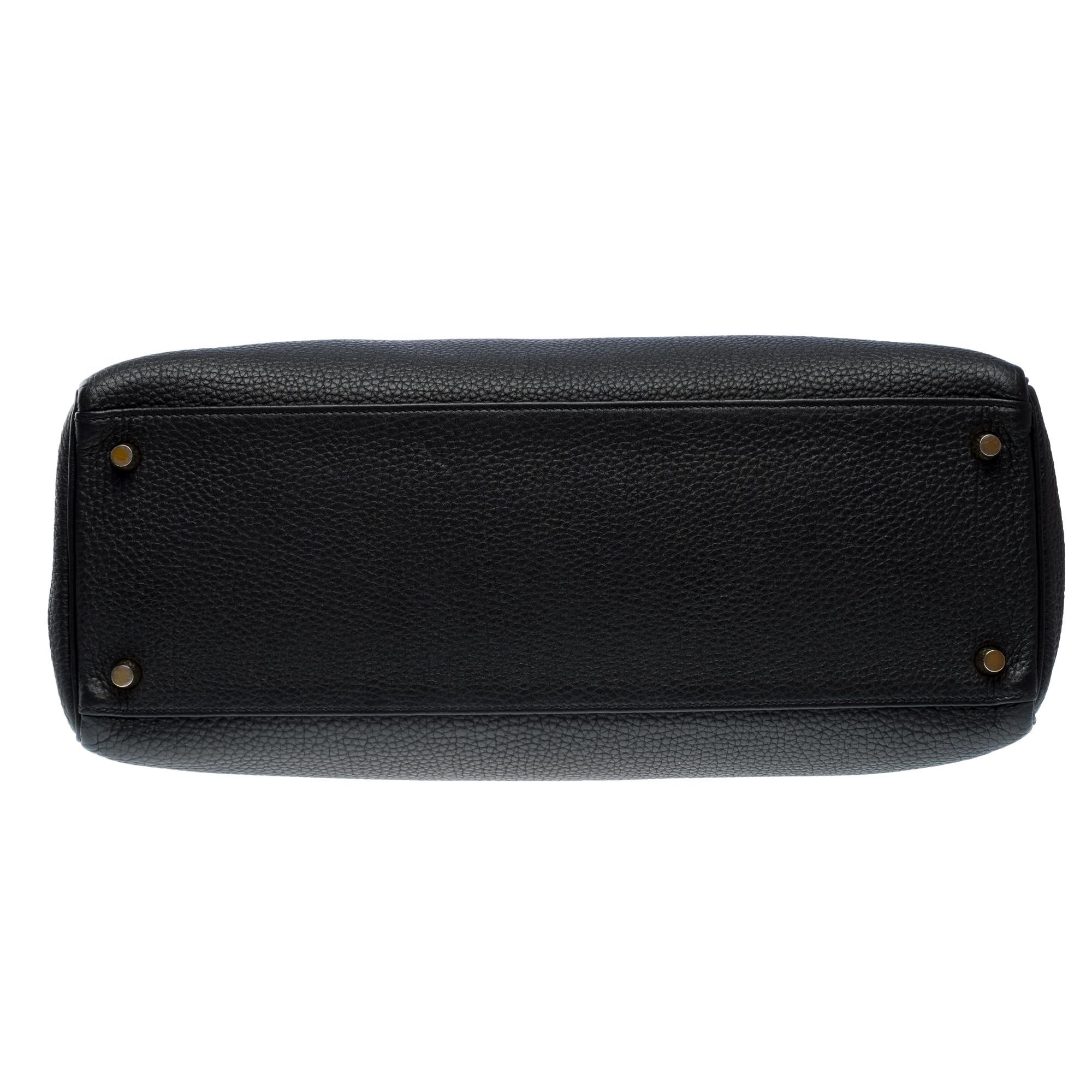 Magnificent Hermès Kelly 35 retourne handbag strap in Black Togo leather , GHW 6