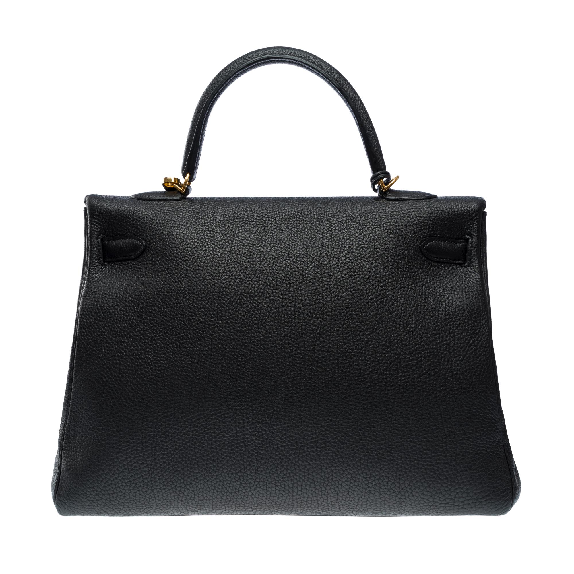 Magnificent Hermès Kelly 35 retourne handbag strap in Black Togo leather , GHW In Good Condition In Paris, IDF