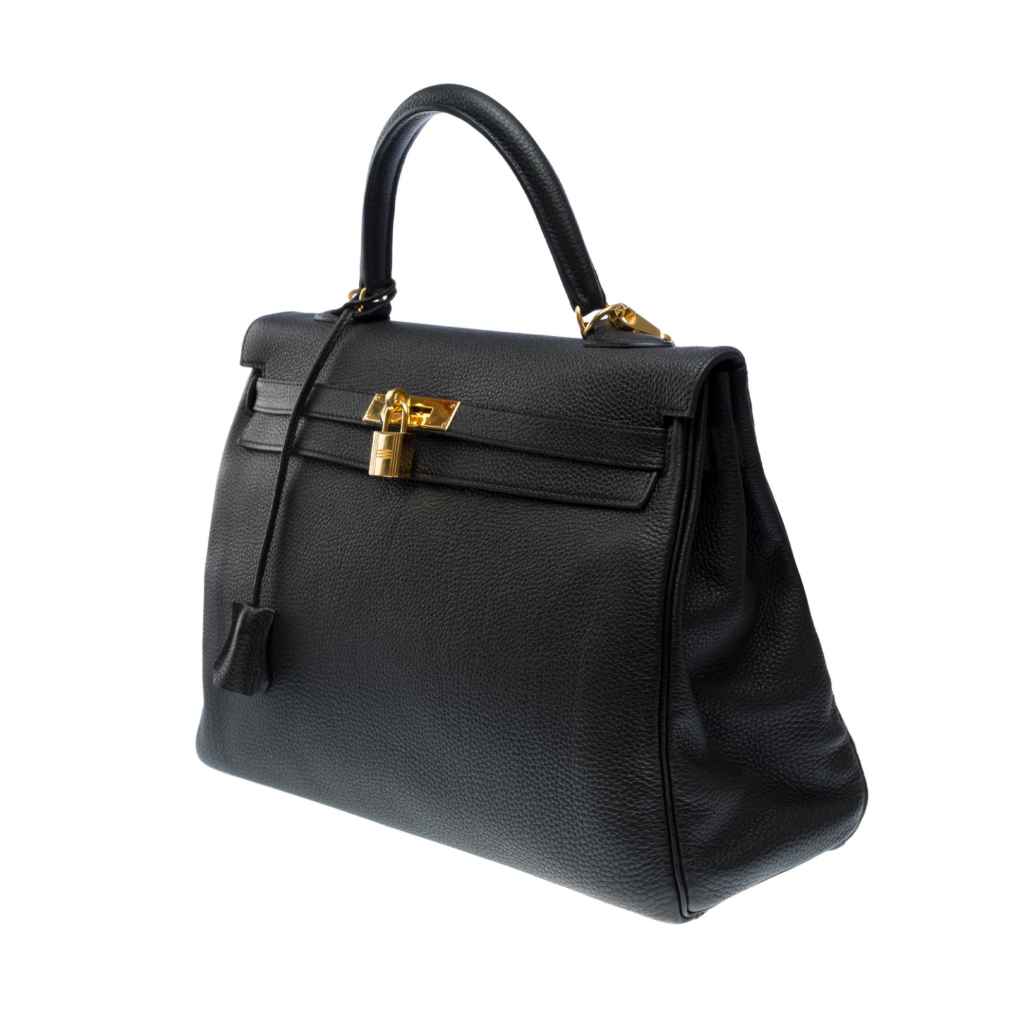 Women's or Men's Magnificent Hermès Kelly 35 retourne handbag strap in Black Togo leather , GHW