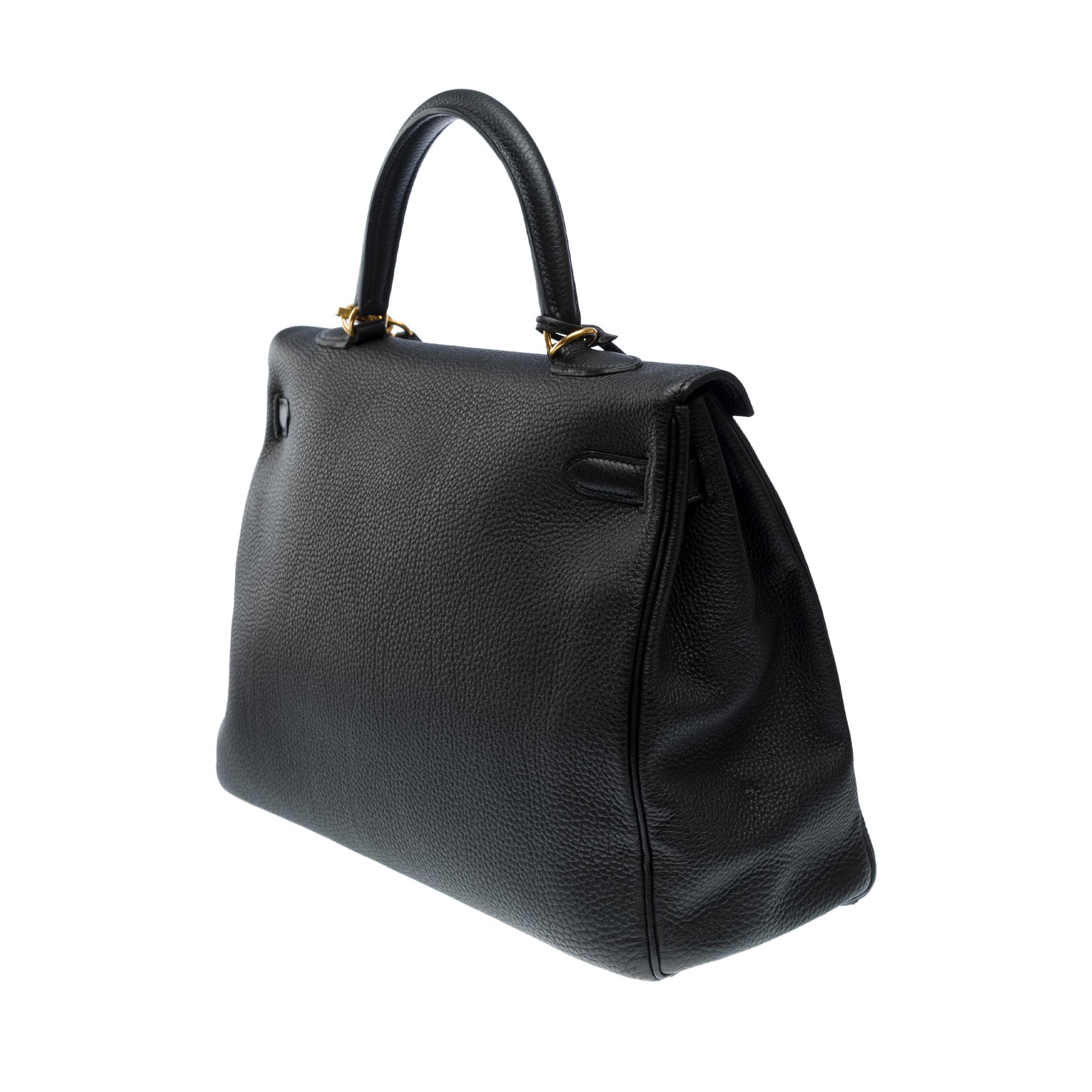 Magnificent Hermès Kelly 35 retourne handbag strap in Black Togo leather , GHW 1