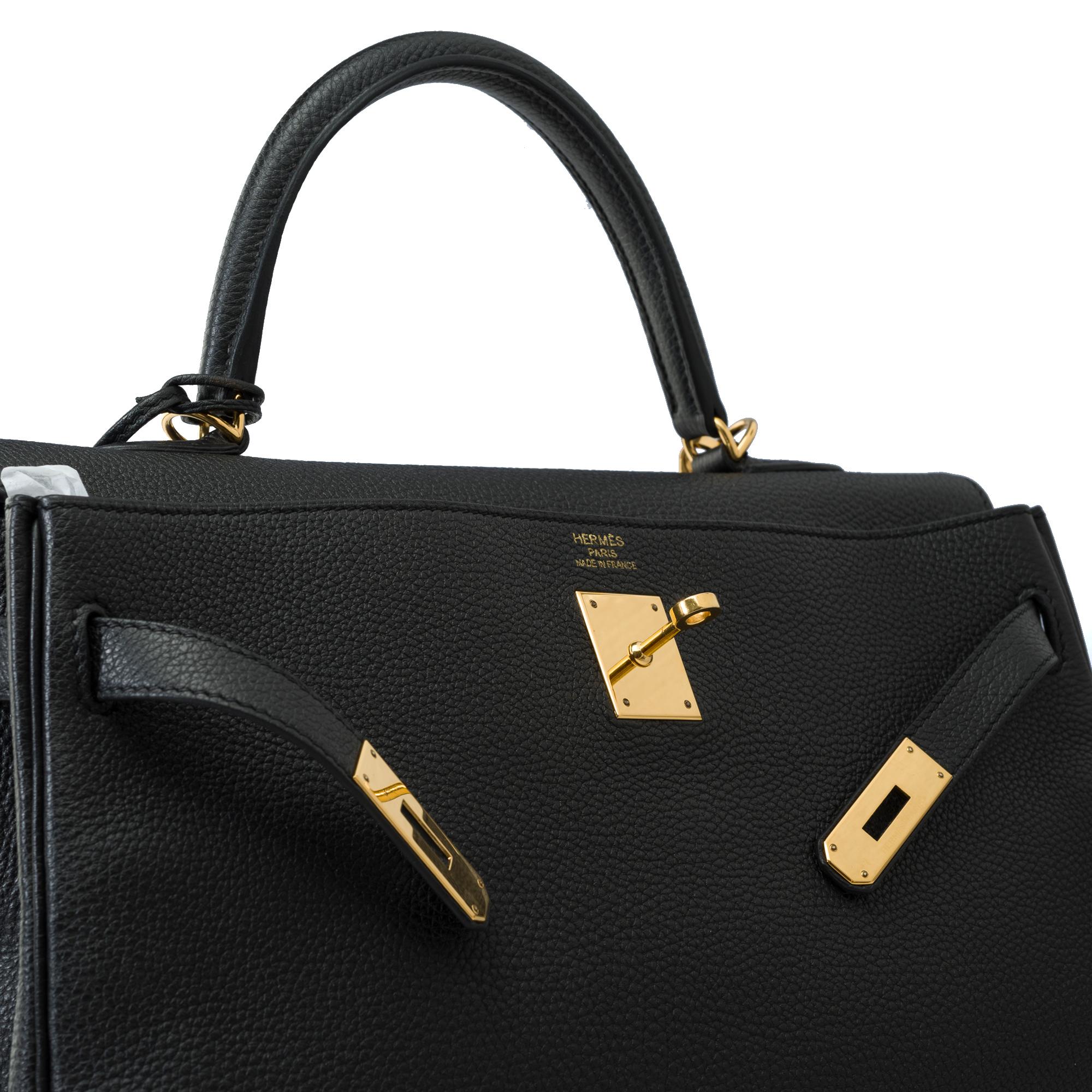 Magnificent Hermès Kelly 35 retourne handbag strap in Black Togo leather , GHW 2