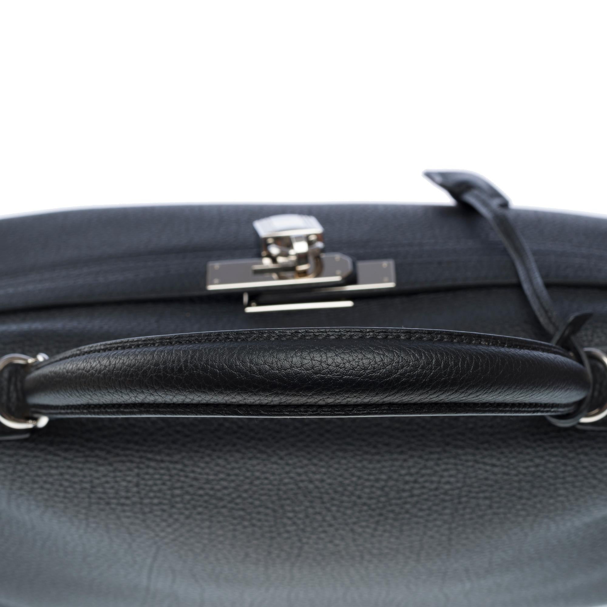 Magnificent Hermès Kelly 35 retourne handbag strap in Black Togo leather , PHW 6