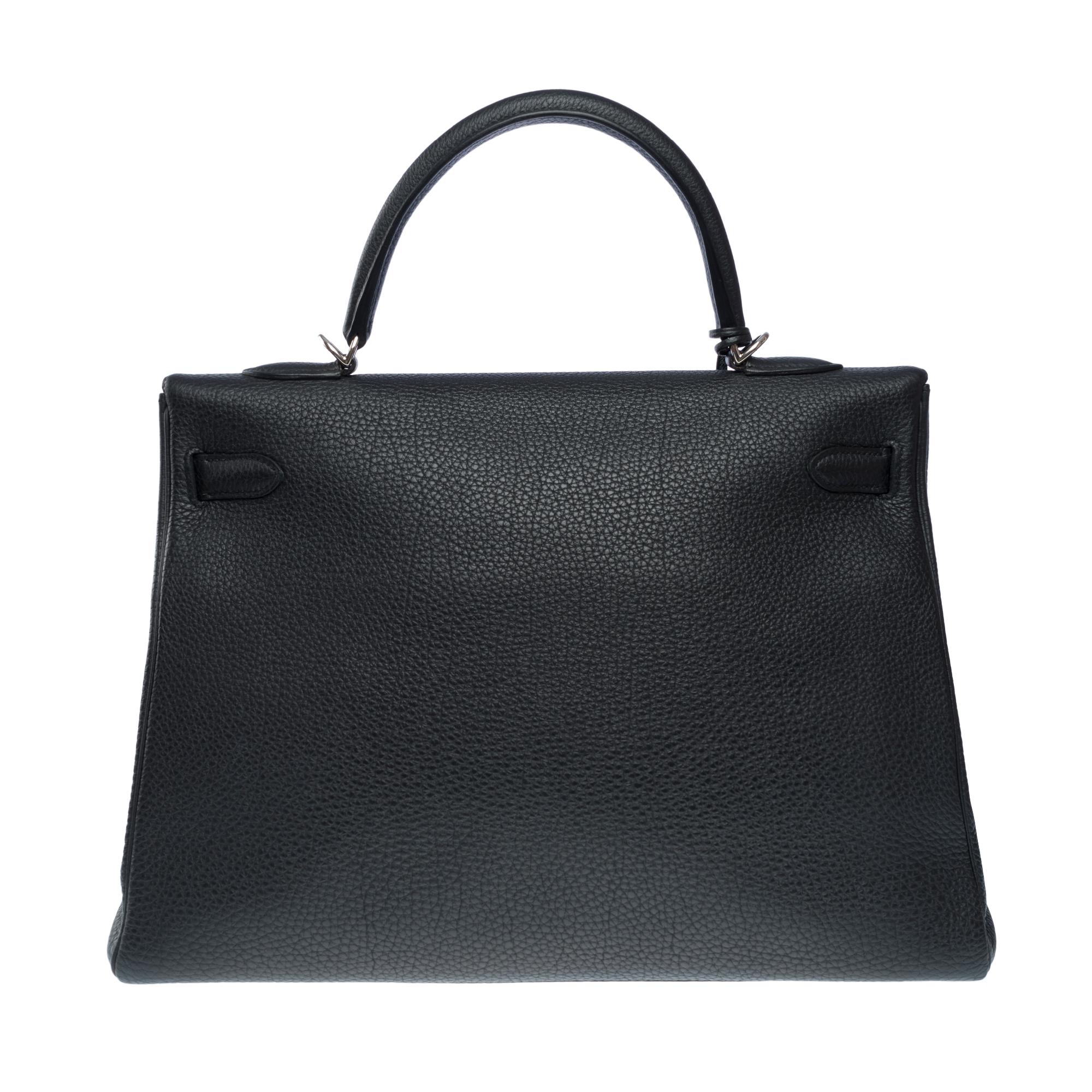 Women's or Men's Magnificent Hermès Kelly 35 retourne handbag strap in Black Togo leather , PHW