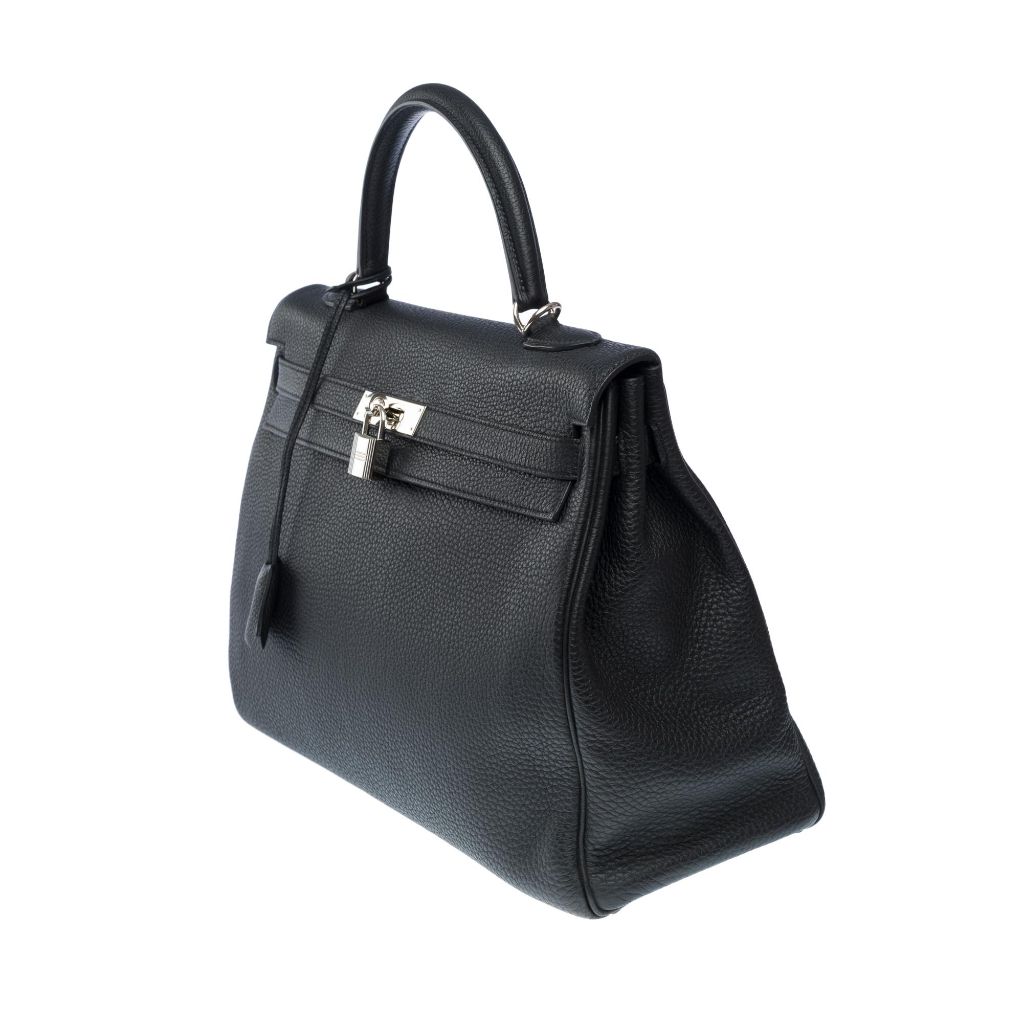 Magnificent Hermès Kelly 35 retourne handbag strap in Black Togo leather , PHW 1