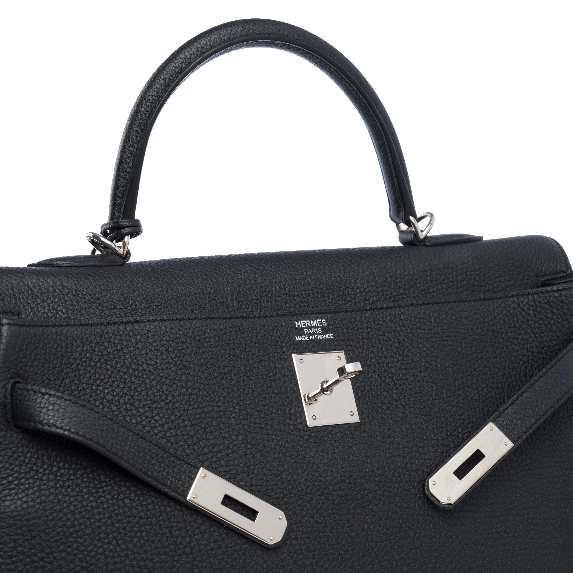 Magnificent Hermès Kelly 35 retourne handbag strap in Black Togo leather , PHW 3