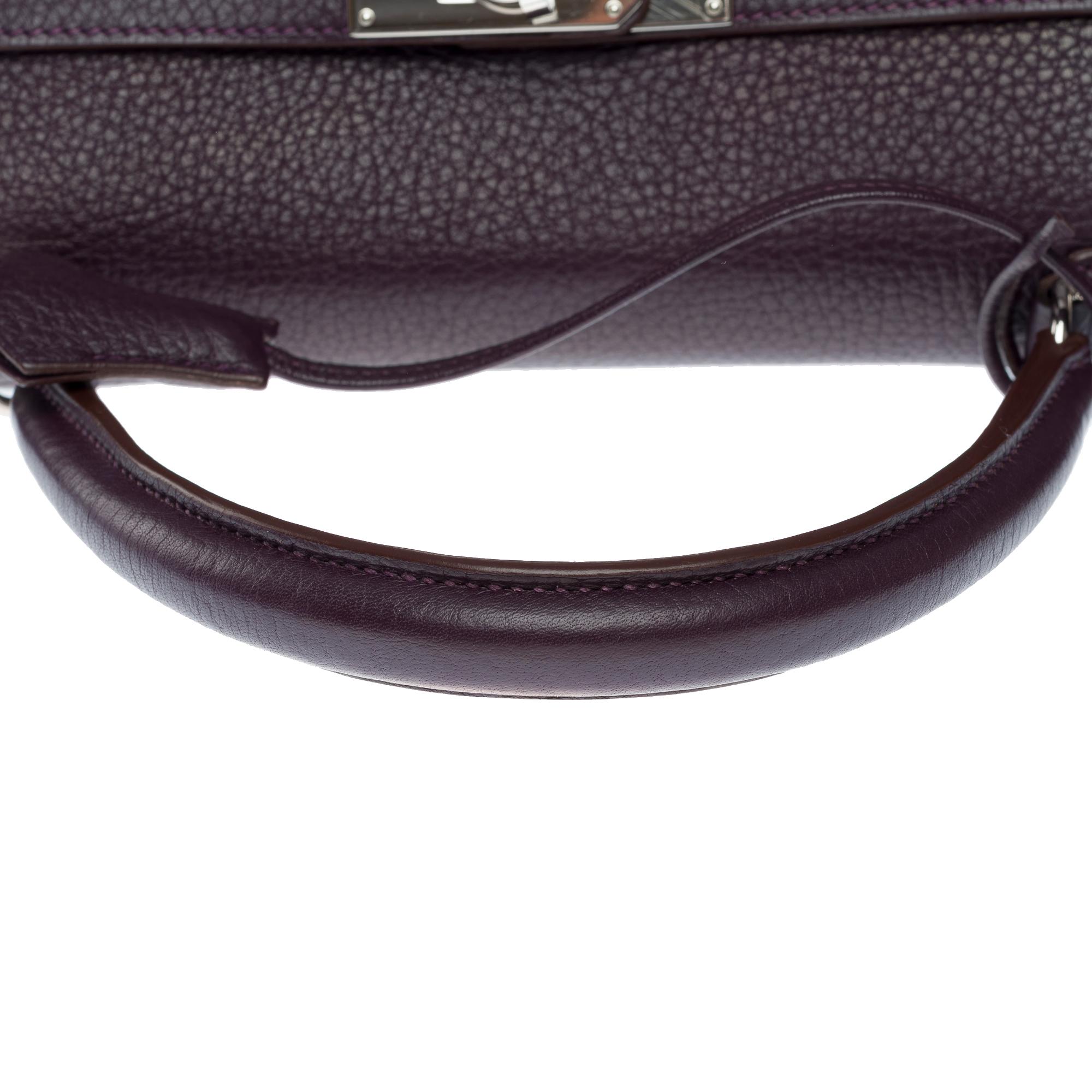 Magnificent Hermès Kelly 35 retourne handbag strap in Raisin Togo leather , SHW For Sale 5