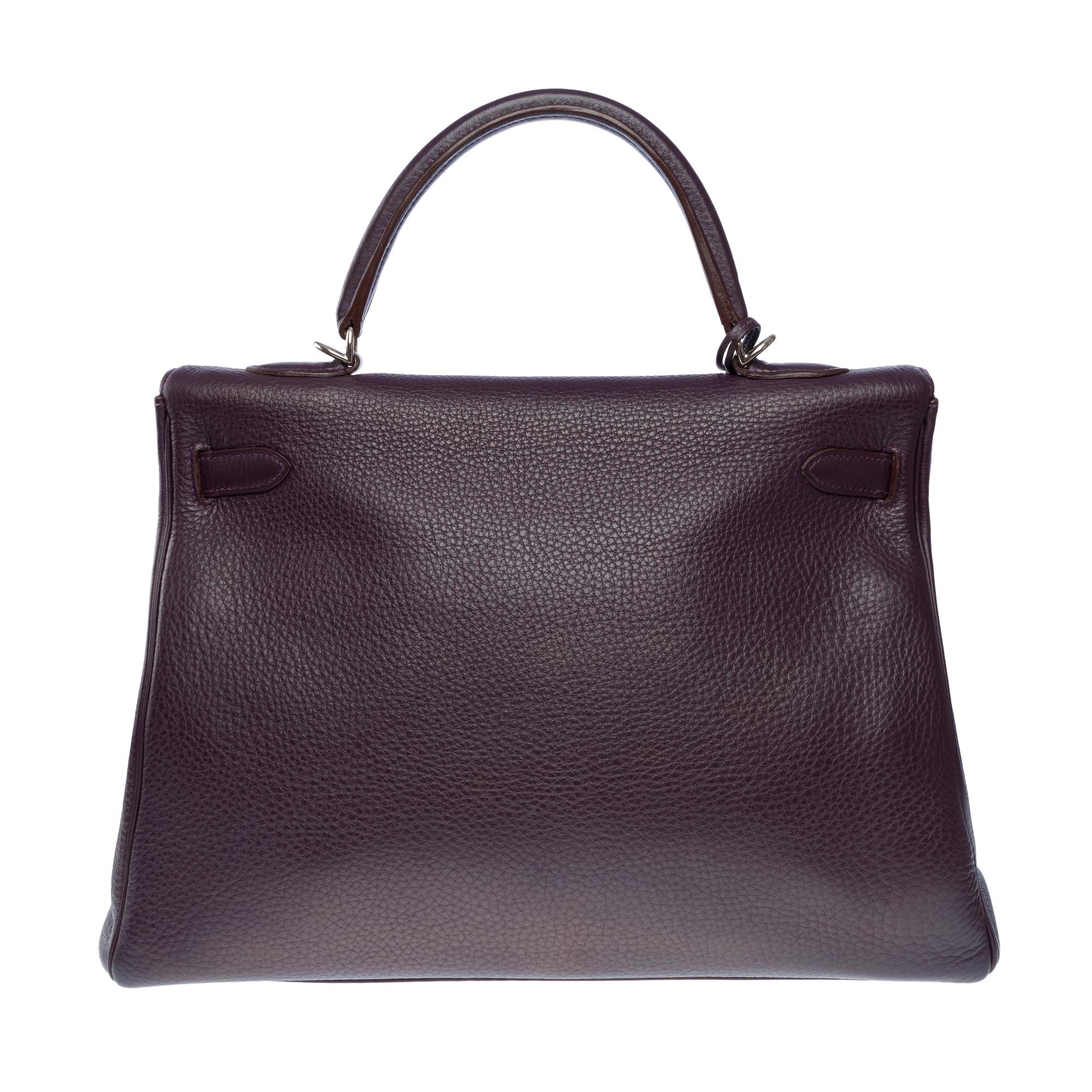 Magnificent Hermès Kelly 35 retourne handbag strap in Raisin Togo leather , SHW In Good Condition For Sale In Paris, IDF