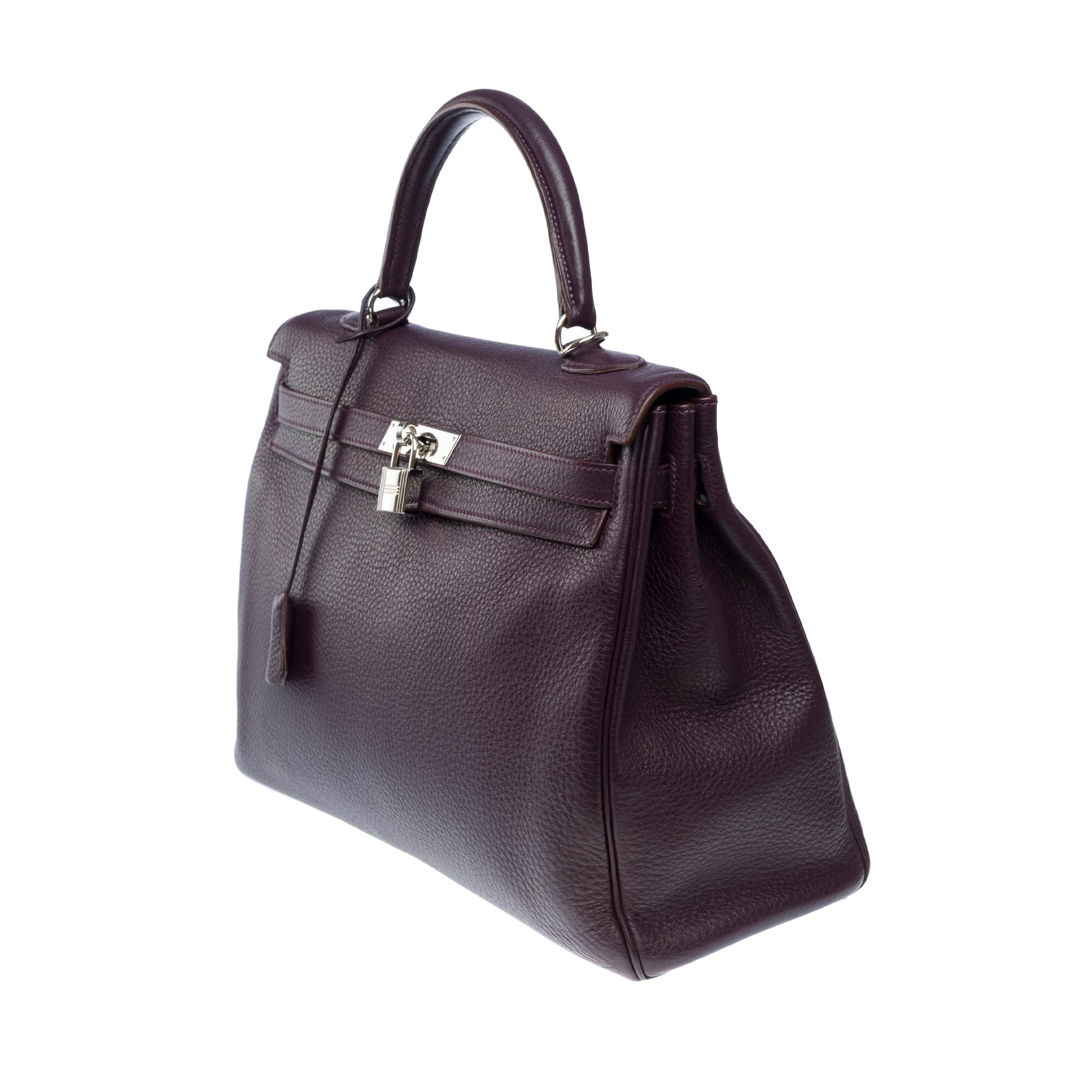 Women's or Men's Magnificent Hermès Kelly 35 retourne handbag strap in Raisin Togo leather , SHW For Sale