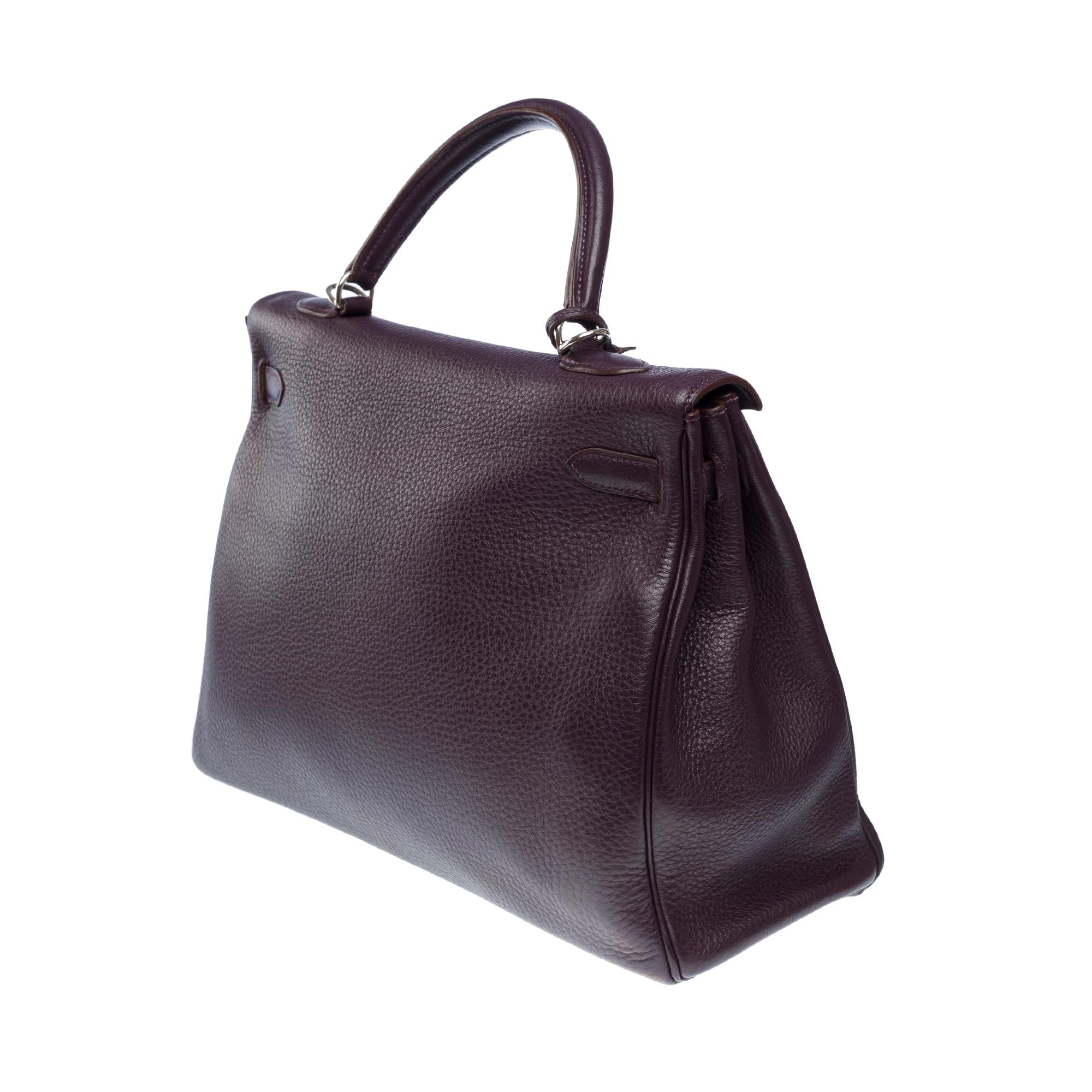 Magnificent Hermès Kelly 35 retourne handbag strap in Raisin Togo leather , SHW For Sale 1